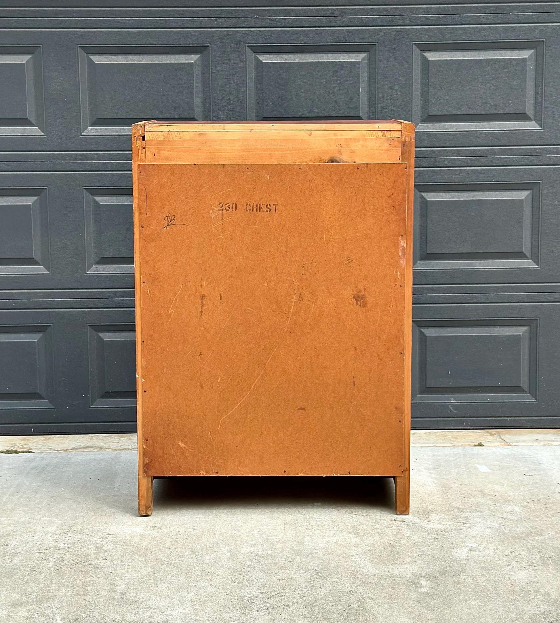 Vintage Late 1940s Art Deco Walnut & Maple Waterfall Accent Chest of Drawers 34" Wide