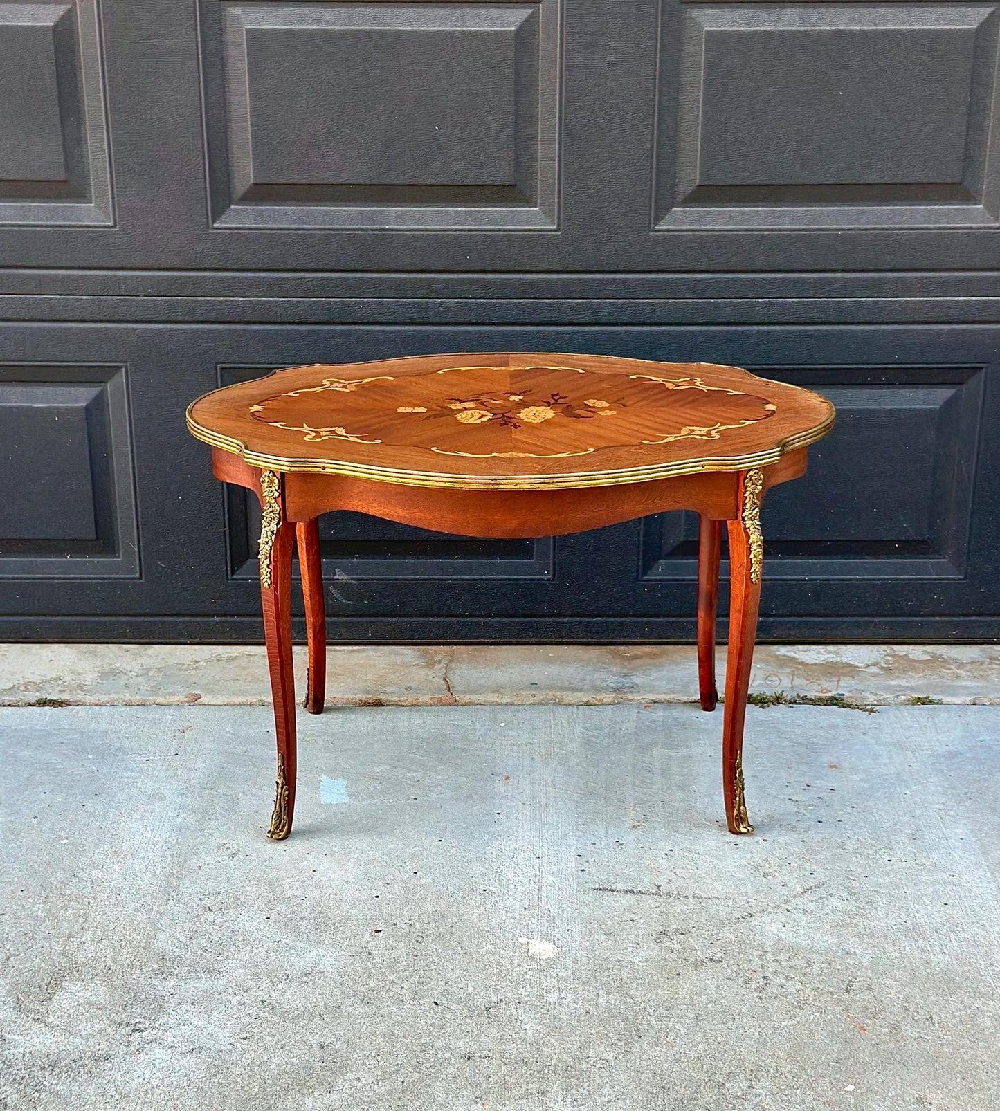 Antique 1920s Louis XV Ormolu Marquetry Spanish Tiger Maple Coffee Tea Table
