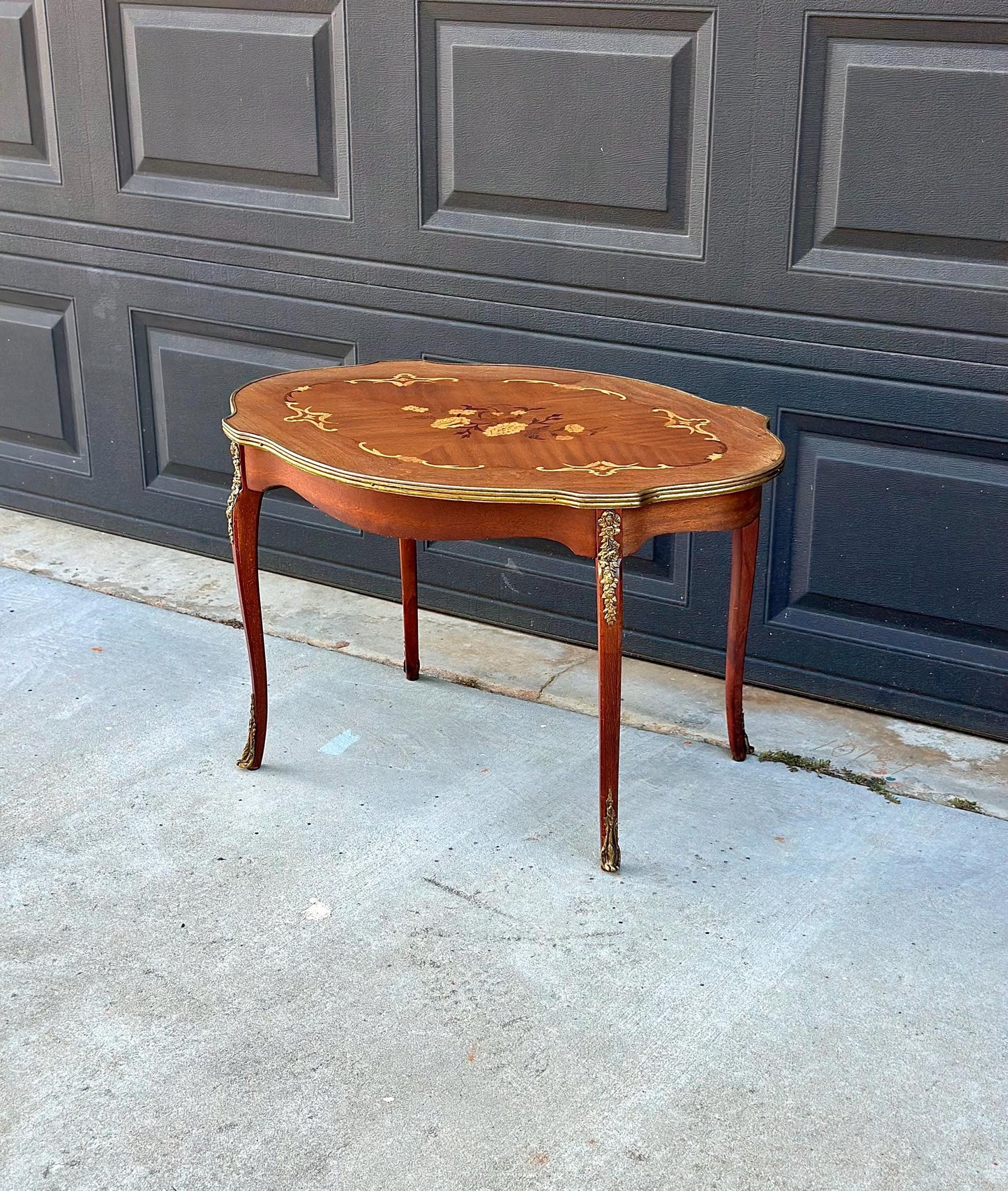 Antique 1920s Louis XV Ormolu Marquetry Spanish Tiger Maple Coffee Tea Table