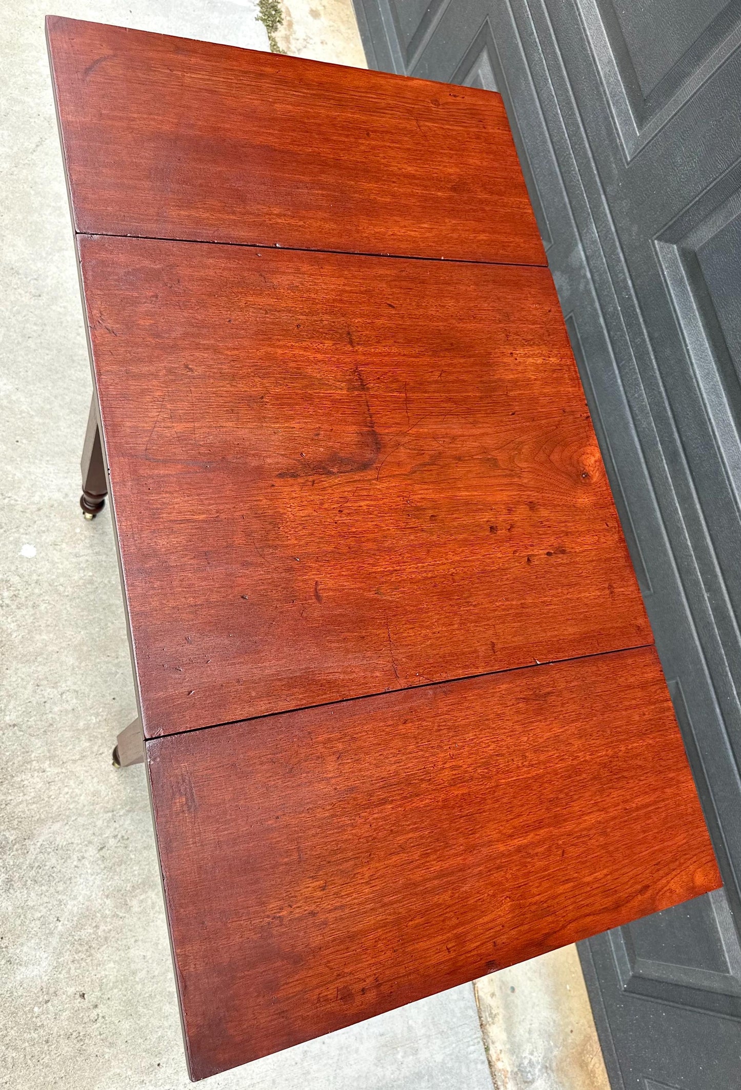 Antique Early 19th C Georgian Mahogany Secret Drawer Drop Leaf Table on Casters 20" Wide