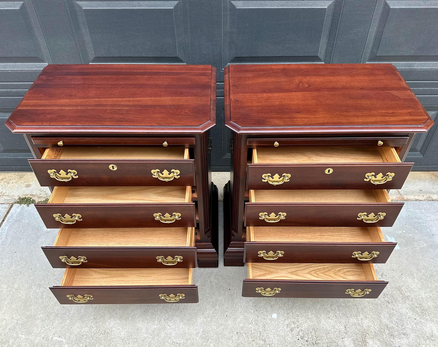 Vintage Solid Mahogany Wood Four Drawer Traditional Bedside Chests with Pull Out Tray - a Pair