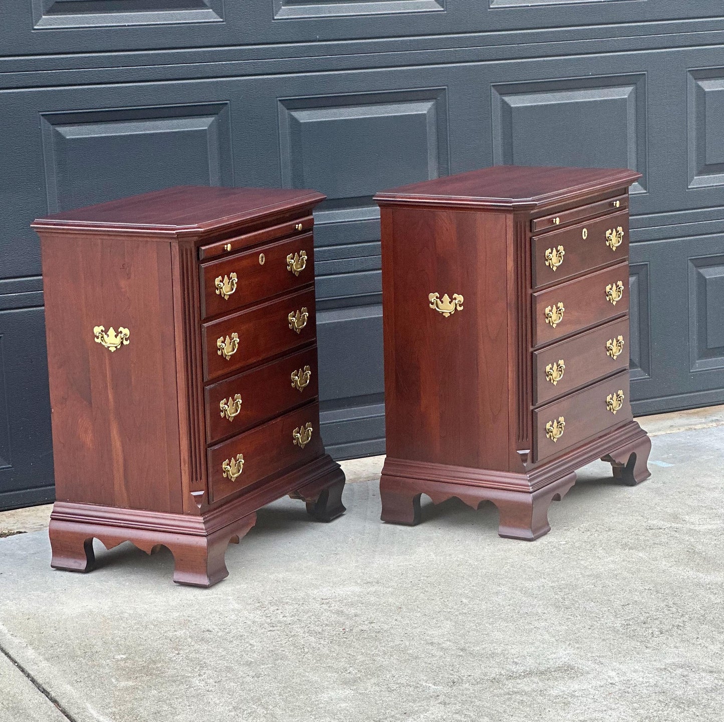 Vintage Solid Mahogany Wood Four Drawer Traditional Bedside Chests with Pull Out Tray - a Pair