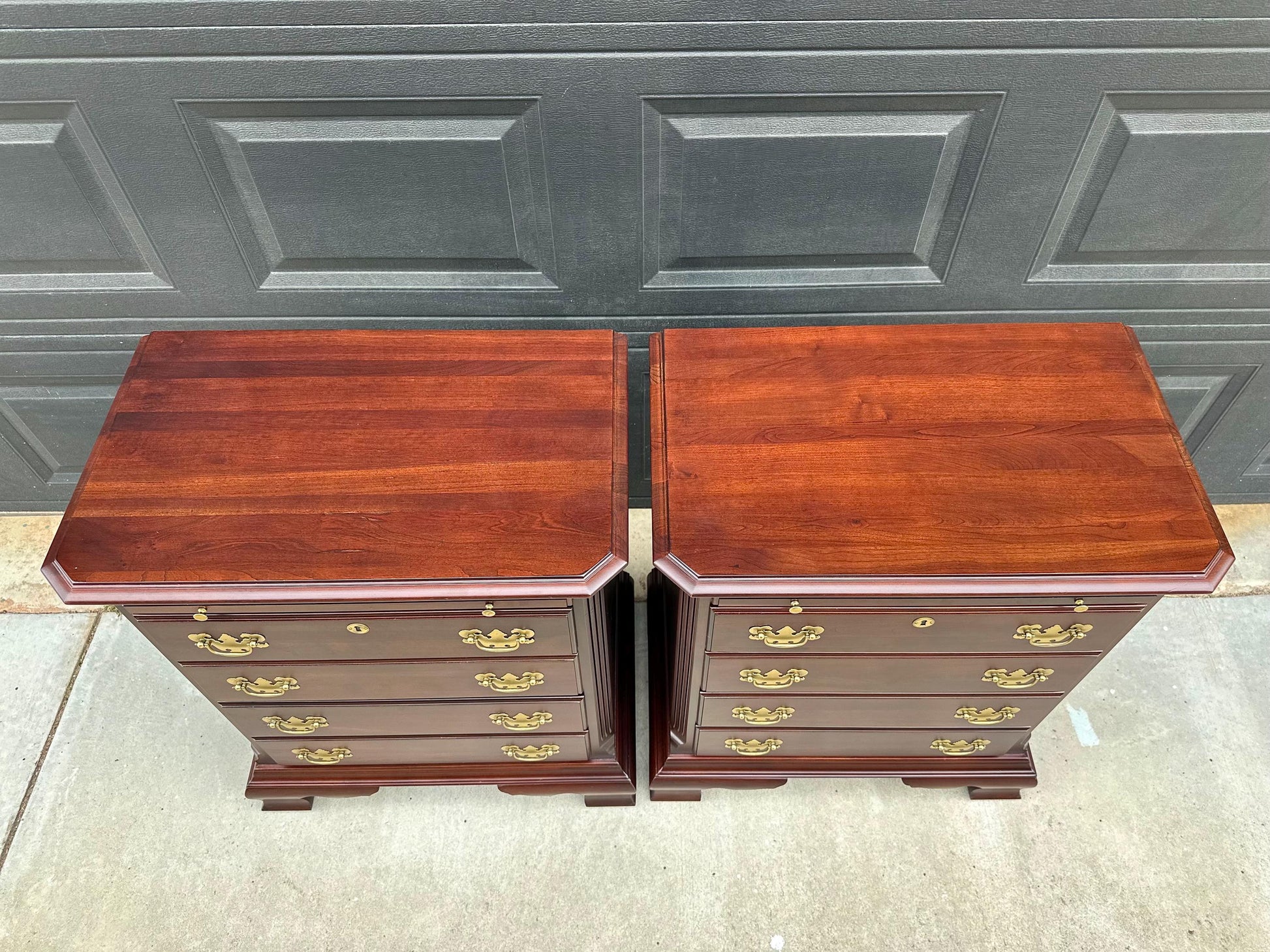 Vintage Solid Mahogany Wood Four Drawer Traditional Bedside Chests with Pull Out Tray - a Pair