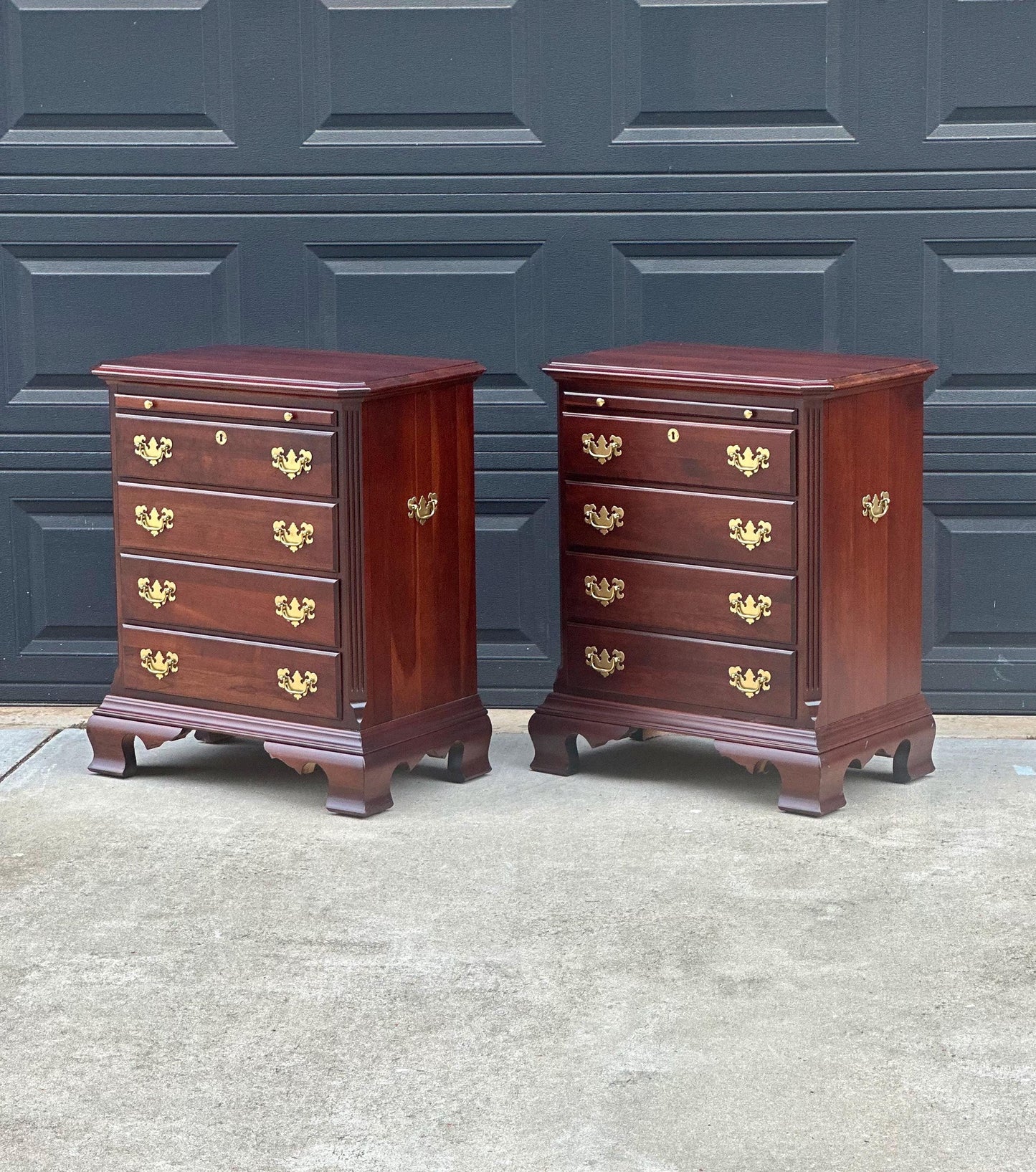 Vintage Solid Mahogany Wood Four Drawer Traditional Bedside Chests with Pull Out Tray - a Pair
