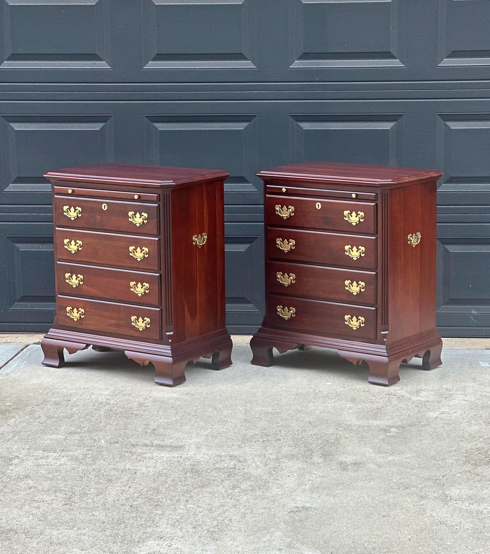 Vintage Solid Mahogany Wood Four Drawer Traditional Bedside Chests with Pull Out Tray - a Pair