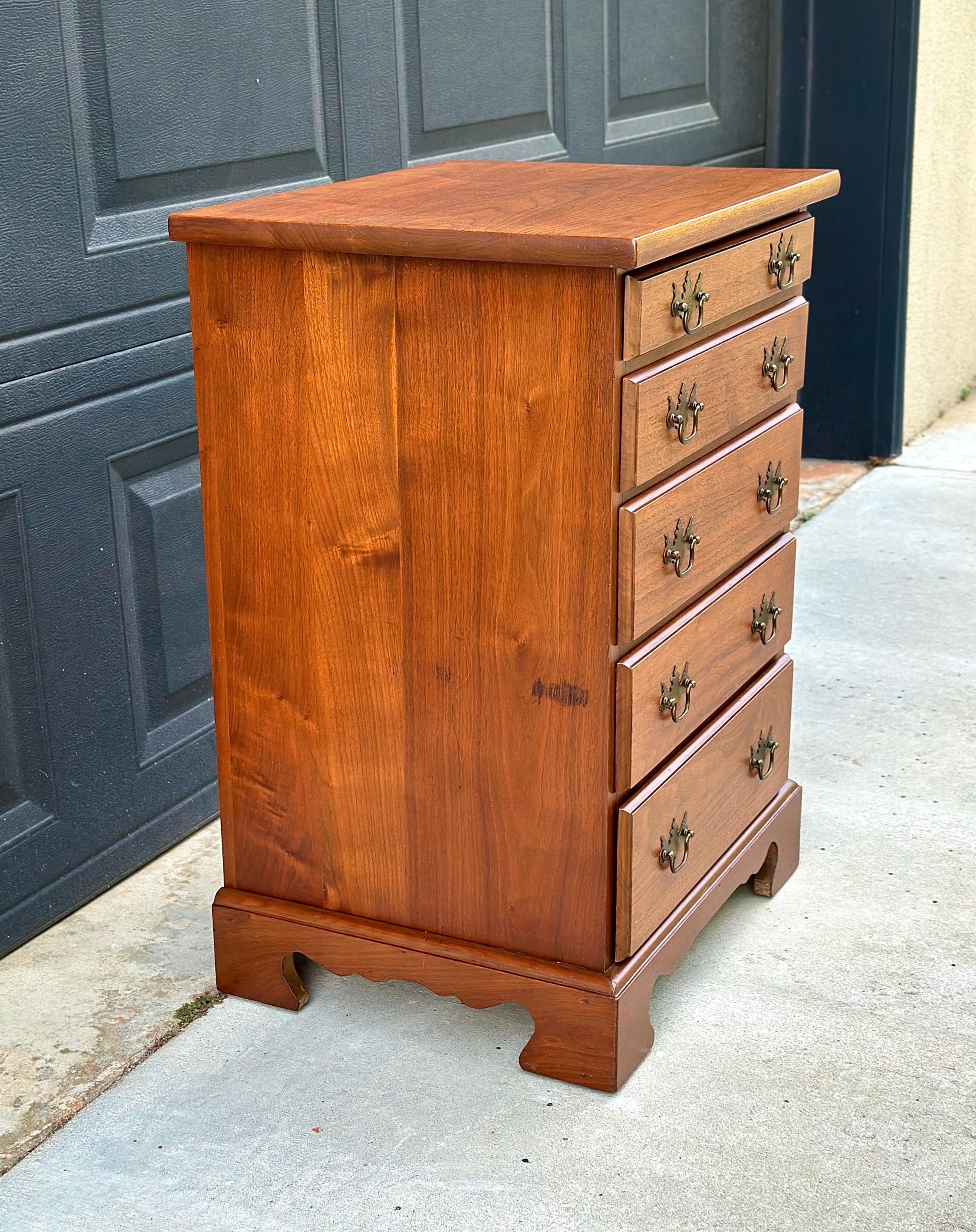 Vintage Mid 20th Century Solid Wood Five Drawer Cherry Nightstand Accent Storage Chest