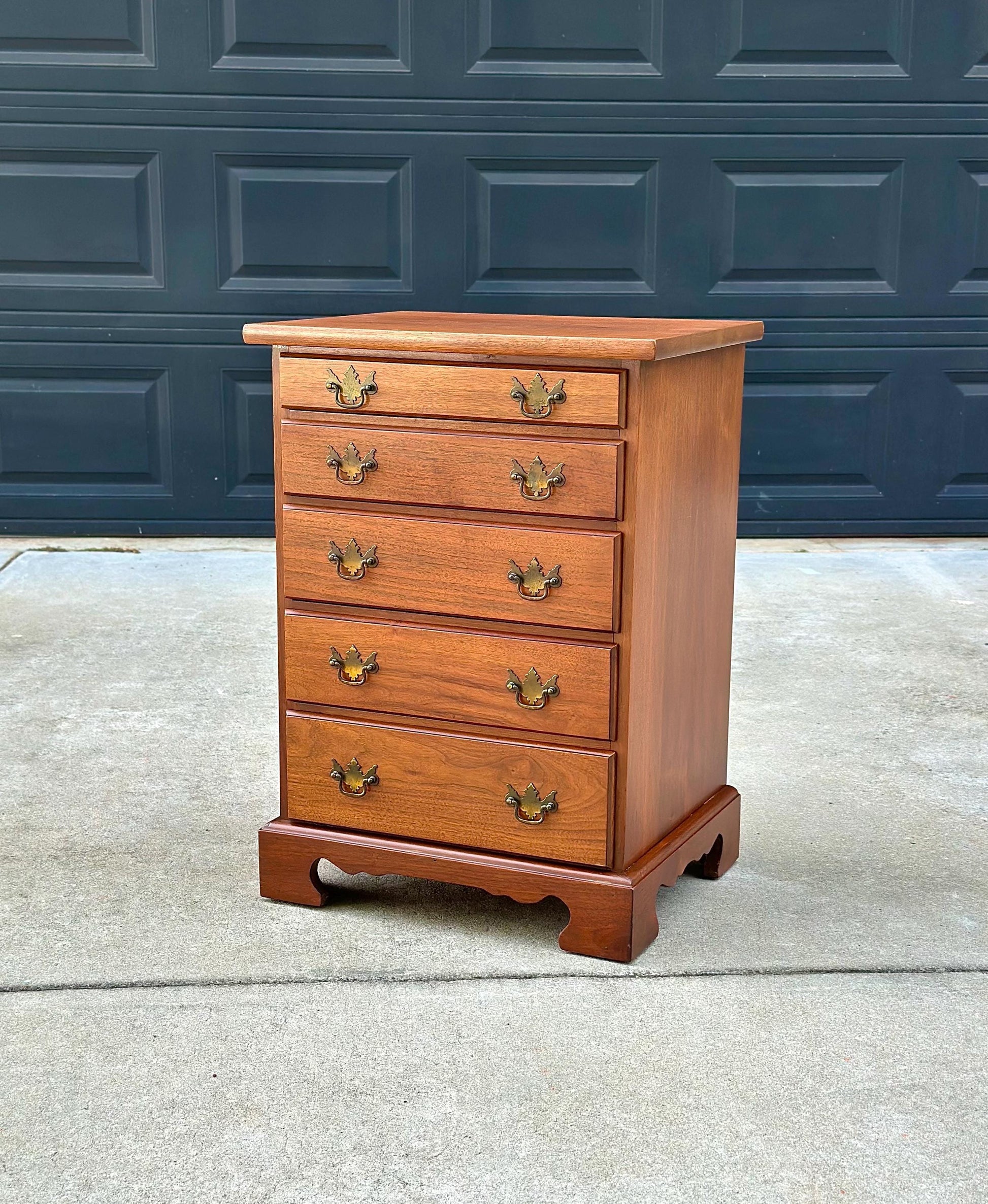 Vintage Mid 20th Century Solid Wood Five Drawer Cherry Nightstand Accent Storage Chest