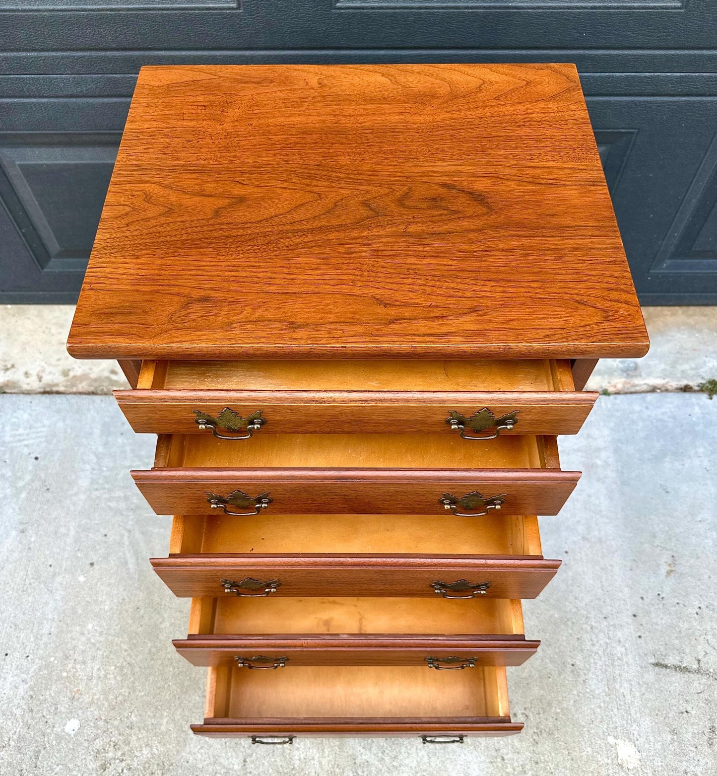 Vintage Mid 20th Century Solid Wood Five Drawer Cherry Nightstand Accent Storage Chest