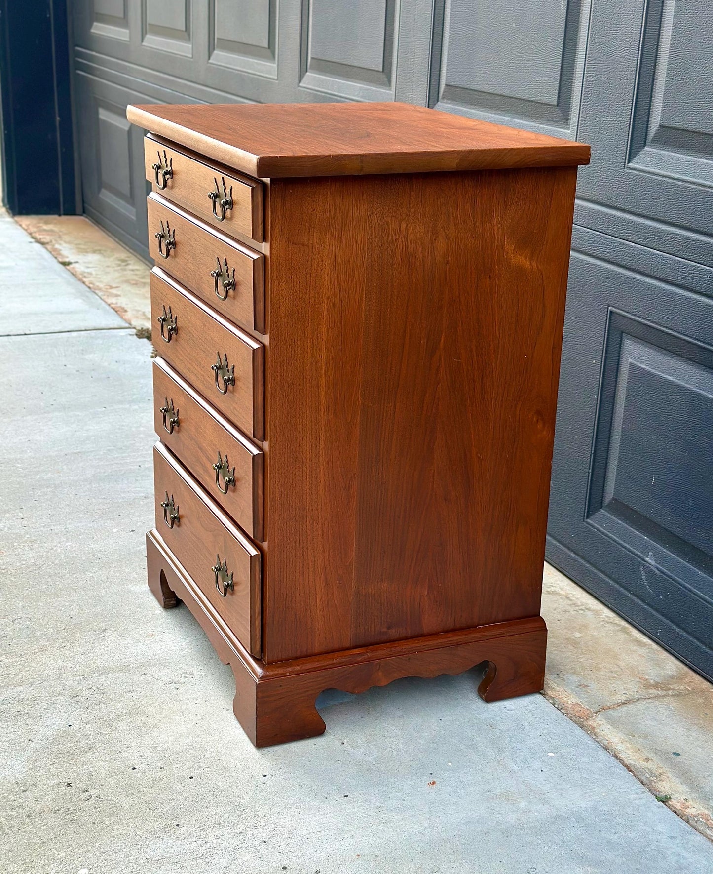 Vintage Mid 20th Century Solid Wood Five Drawer Cherry Nightstand Accent Storage Chest