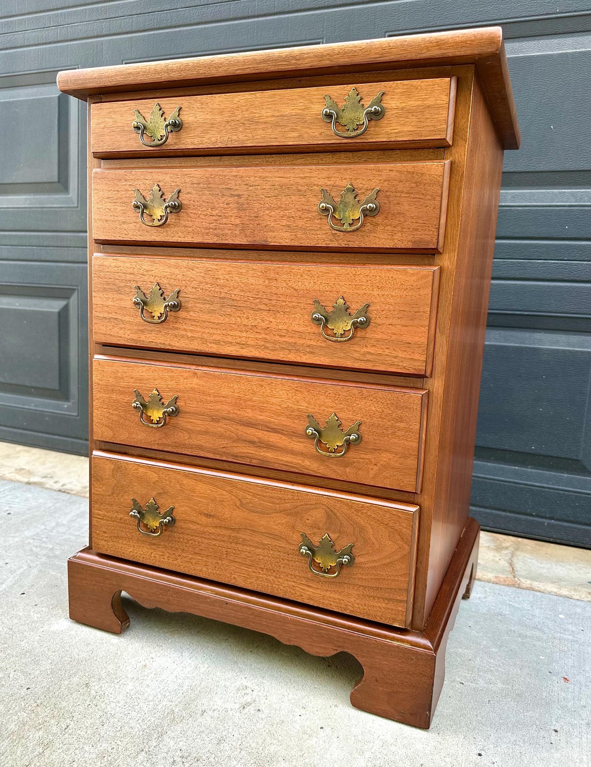 Vintage Mid 20th Century Solid Wood Five Drawer Cherry Nightstand Accent Storage Chest
