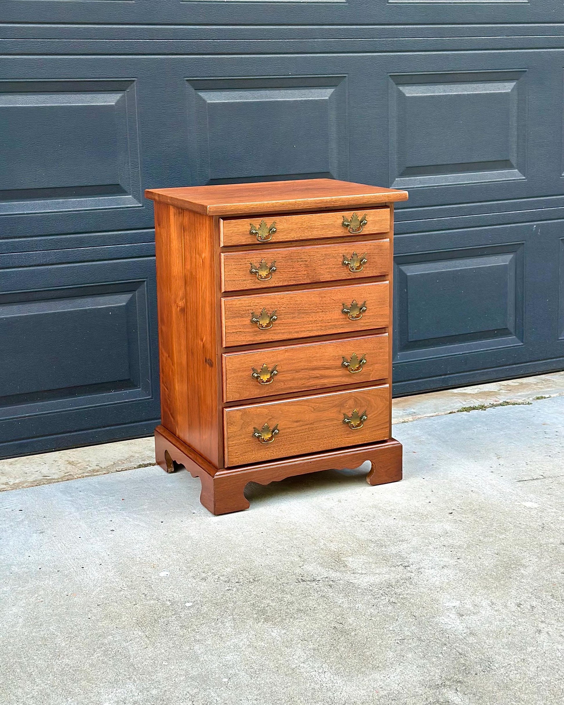 Vintage Mid 20th Century Solid Wood Five Drawer Cherry Nightstand Accent Storage Chest