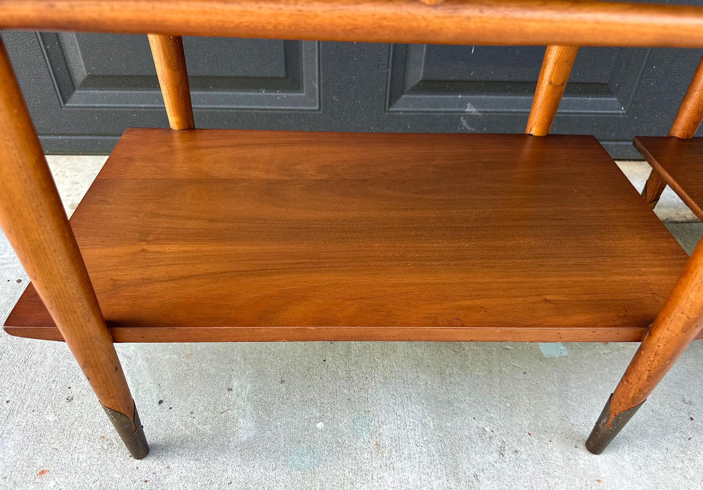 Vintage Mid 20th Century Mid Mod Walnut Side Tables with Brass Ferrules - a Pair