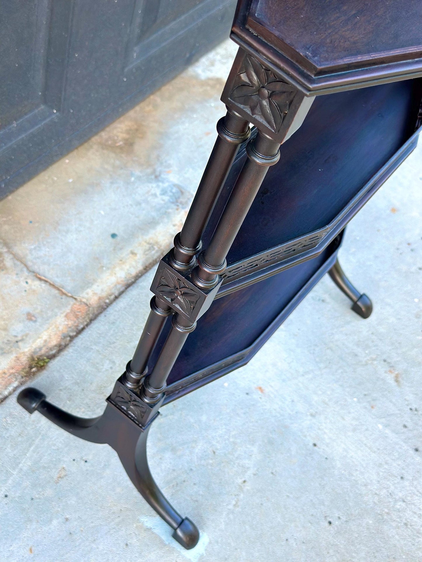 Vintage Mid 20th Century Multi Tier Fretwork Display Shelf Solid Wood Accent Table 19" Wide
