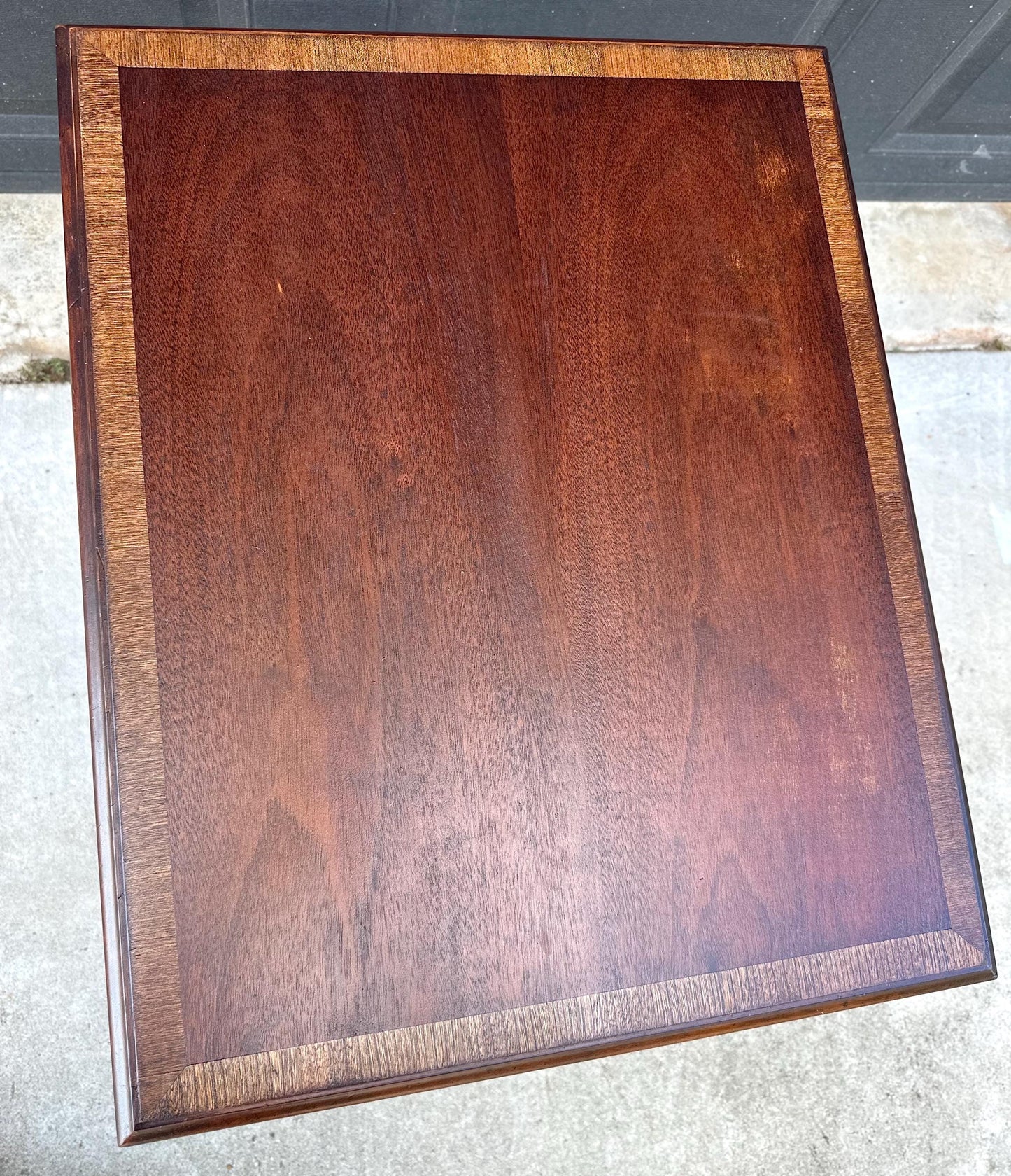 Vintage Mid 20th Century Traditional Banded Mahogany Single Drawer Lamp End Table 21.25" Wide