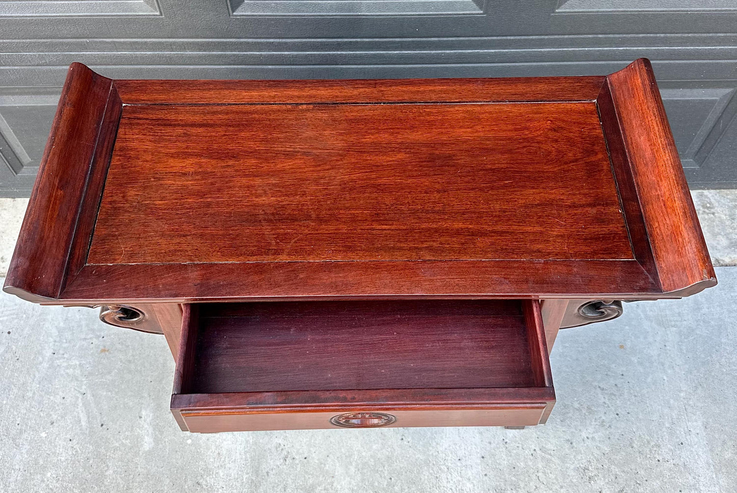 Vintage Mid 20th Century Traditional Chinese Ming Solid Rosewood Narrow Console Cabinet 36" Wide