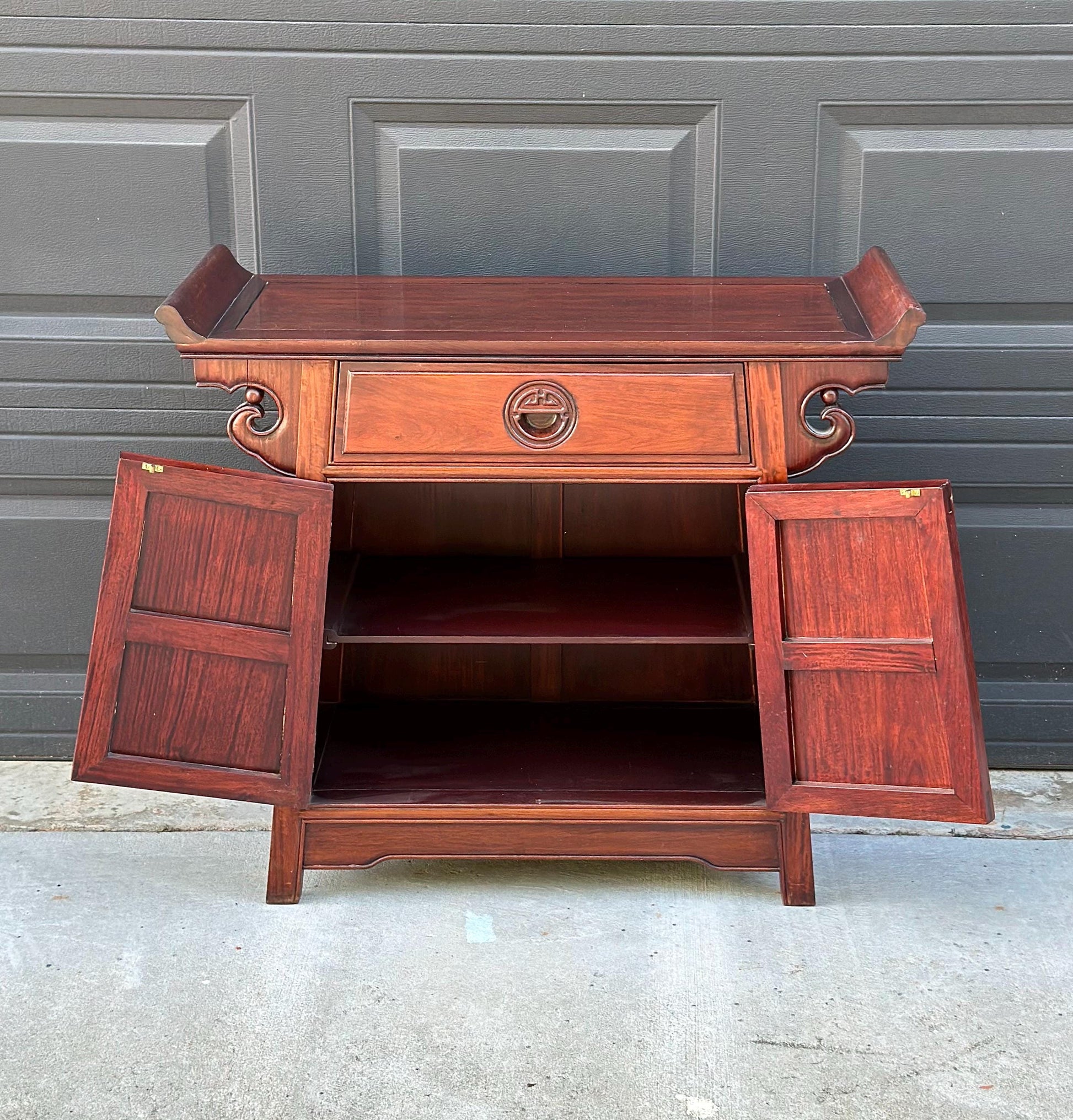 Vintage Mid 20th Century Traditional Chinese Ming Solid Rosewood Narrow Console Cabinet 36" Wide