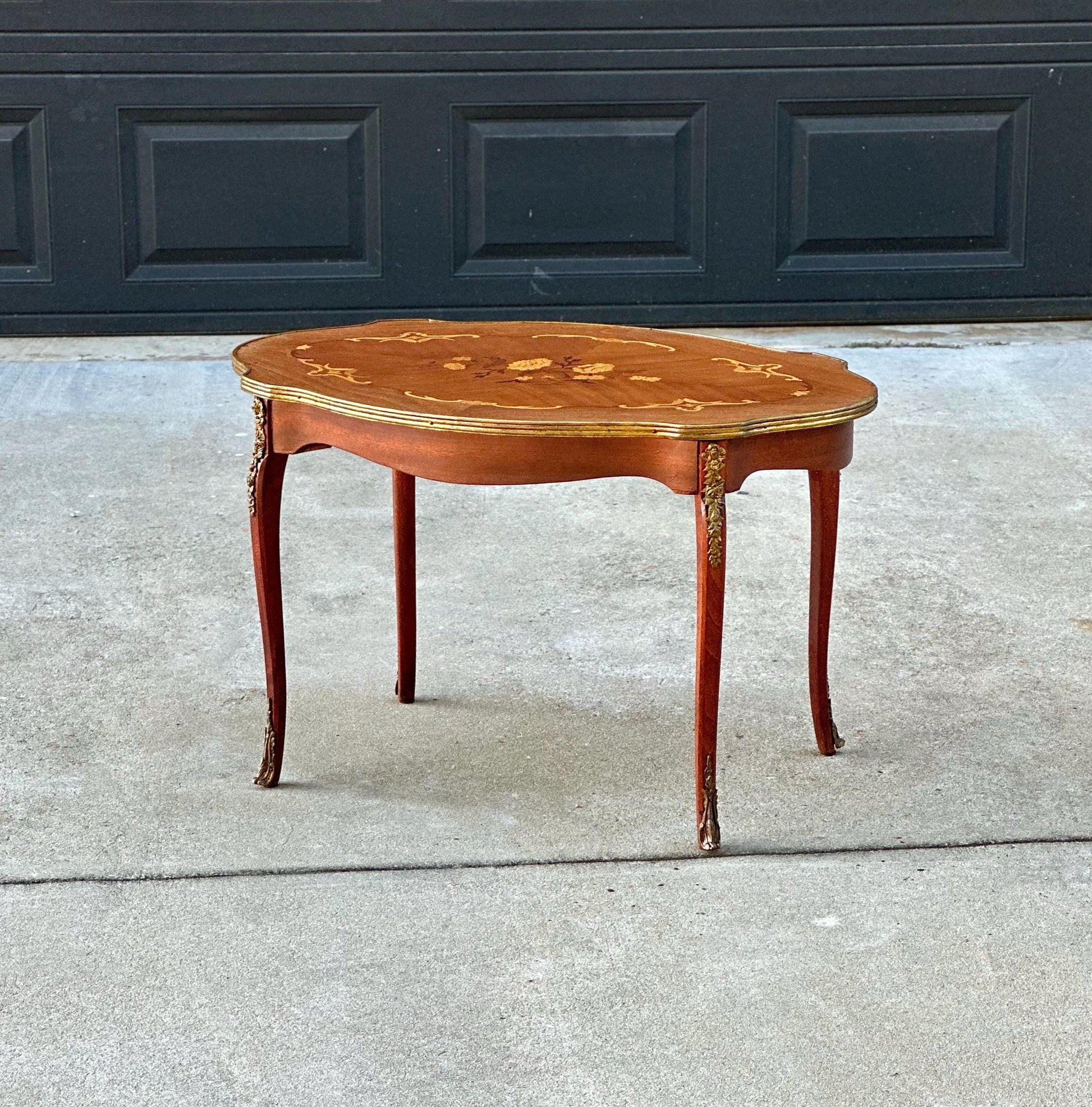 Antique 1920s Louis XV Ormolu Marquetry Spanish Tiger Maple Coffee Tea Table