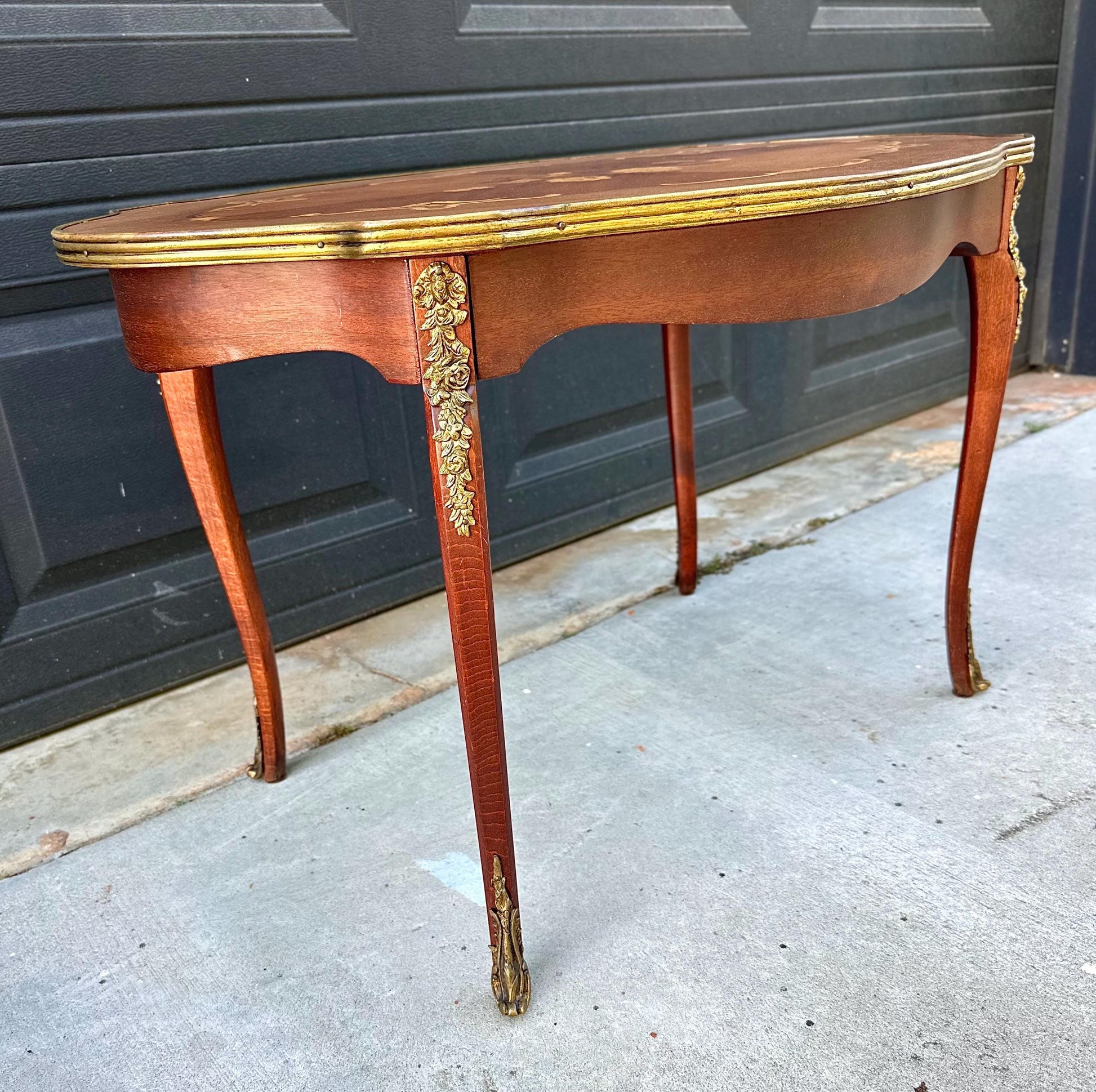 Antique 1920s Louis XV Ormolu Marquetry Spanish Tiger Maple Coffee Tea Table