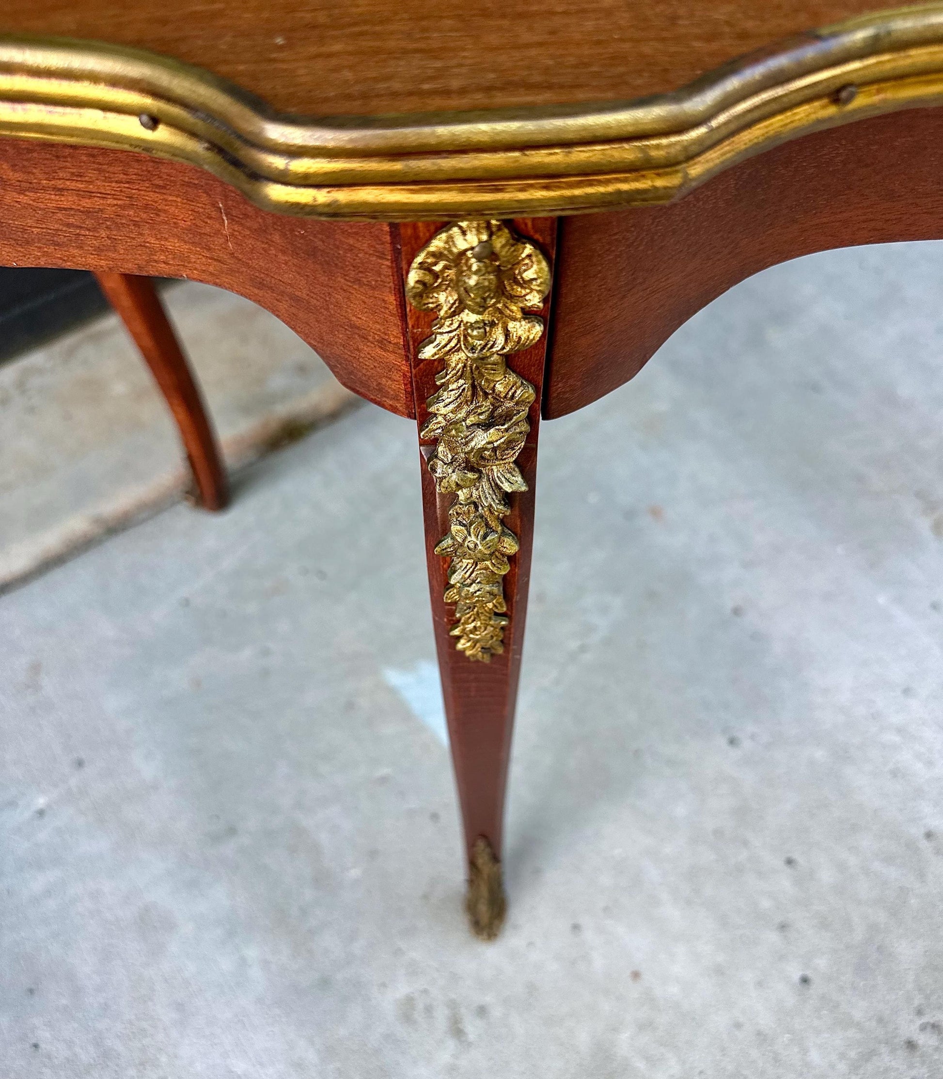 Antique 1920s Louis XV Ormolu Marquetry Spanish Tiger Maple Coffee Tea Table