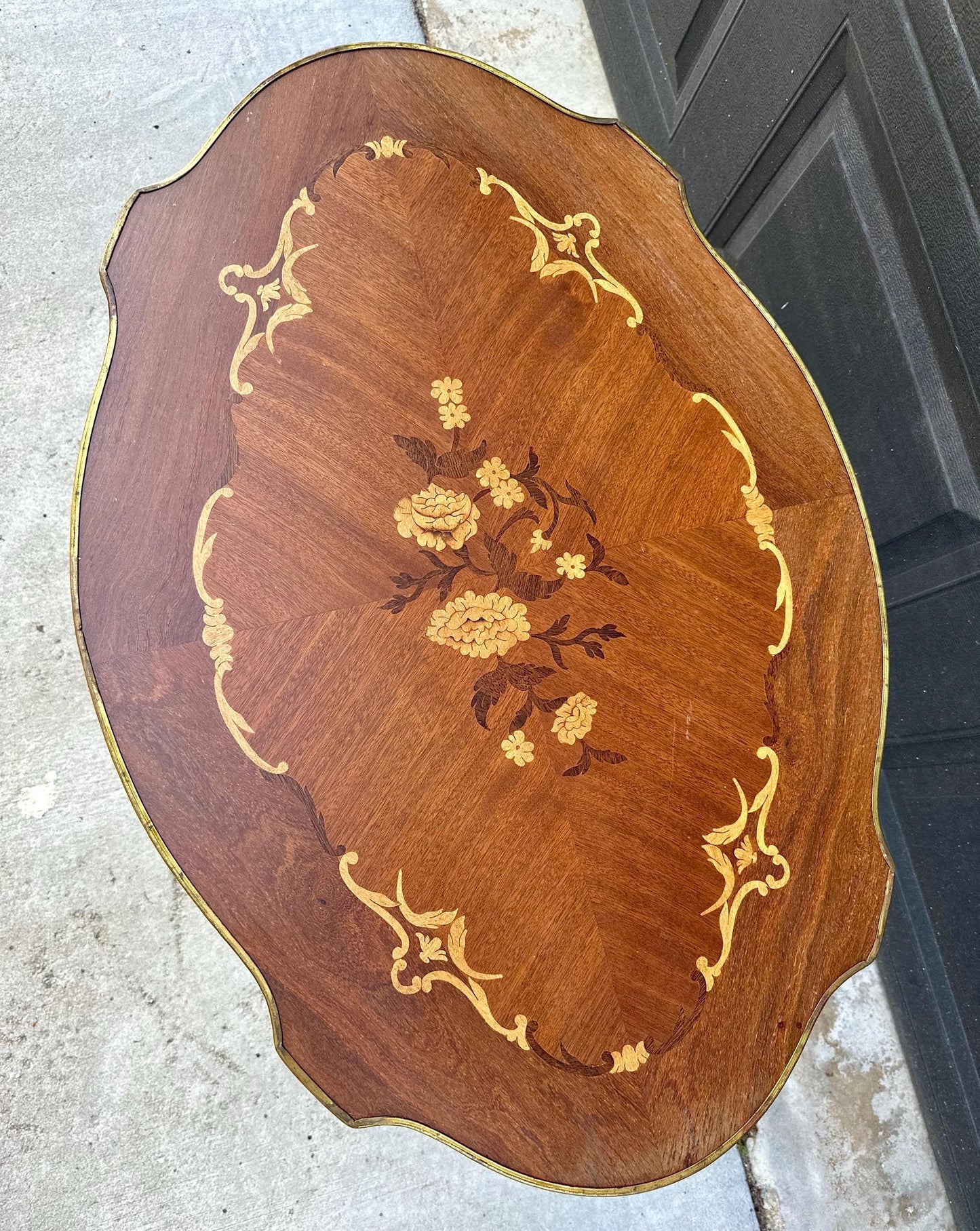 Antique 1920s Louis XV Ormolu Marquetry Spanish Tiger Maple Coffee Tea Table