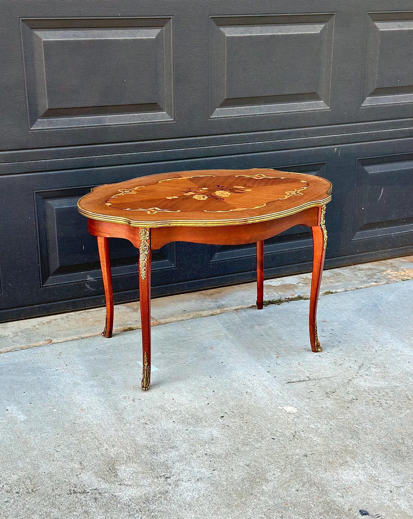 Antique 1920s Louis XV Ormolu Marquetry Spanish Tiger Maple Coffee Tea Table