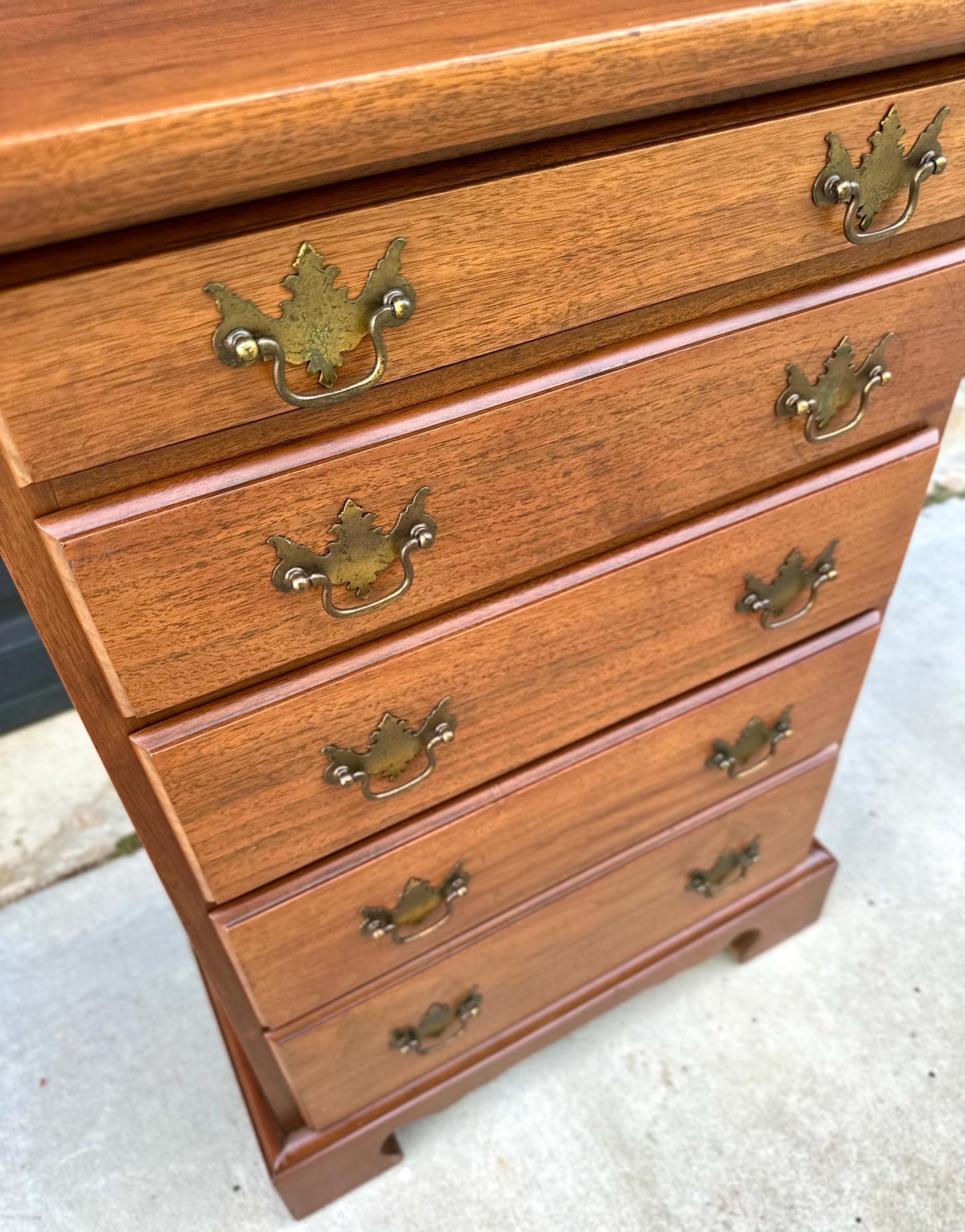Vintage Mid 20th Century Solid Wood Five Drawer Cherry Nightstand Accent Storage Chest