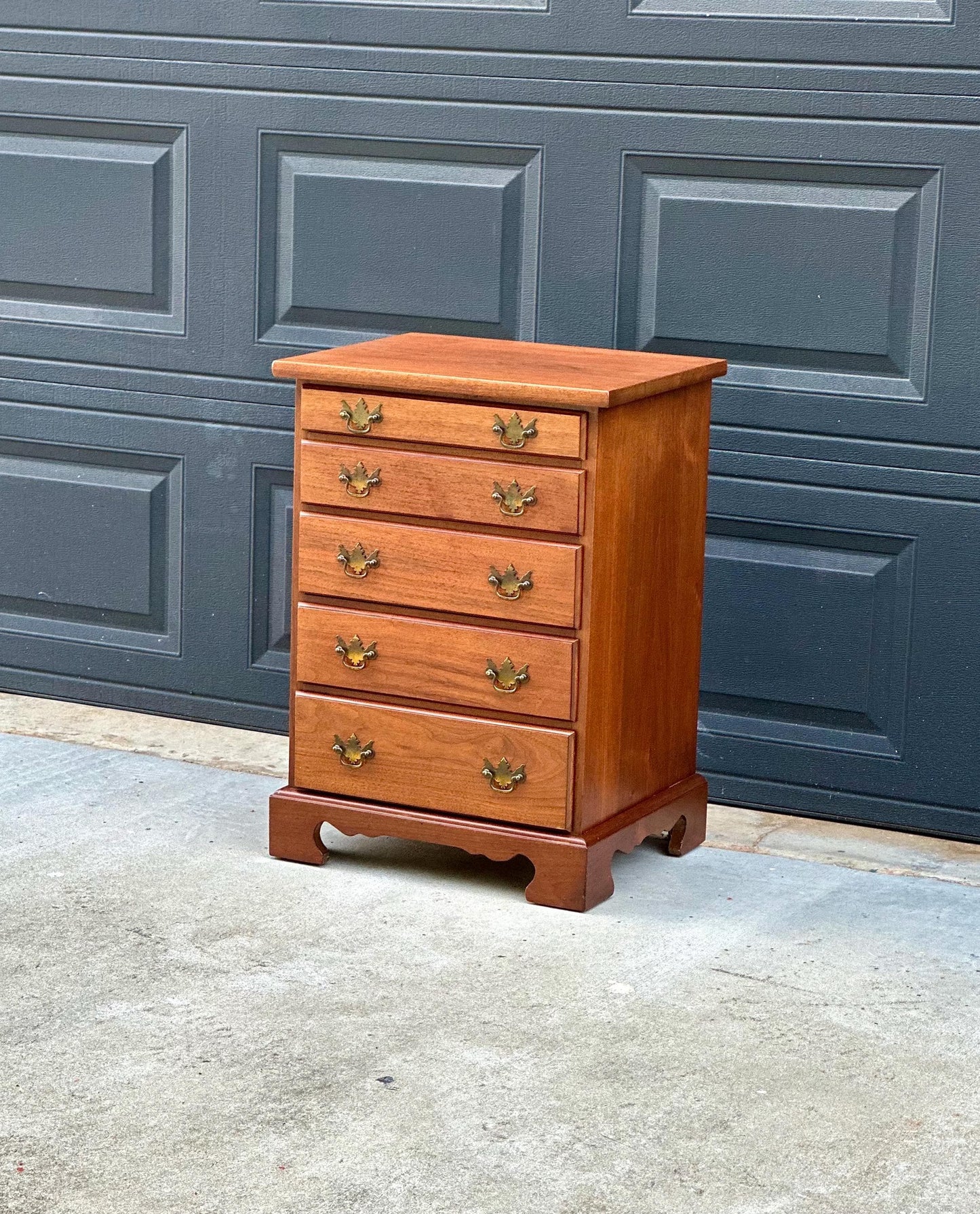 Vintage Mid 20th Century Solid Wood Five Drawer Cherry Nightstand Accent Storage Chest