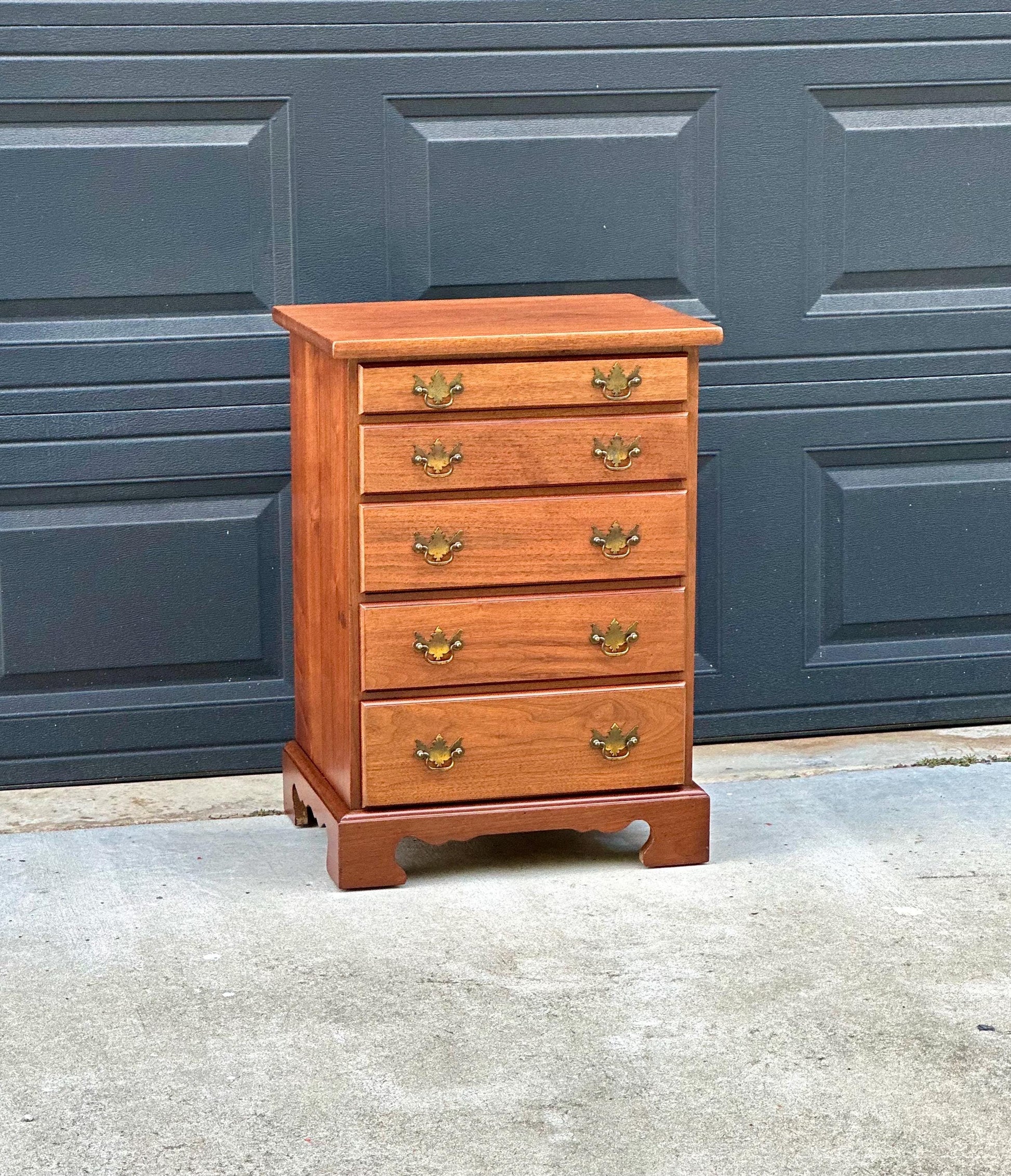 Vintage Mid 20th Century Solid Wood Five Drawer Cherry Nightstand Accent Storage Chest