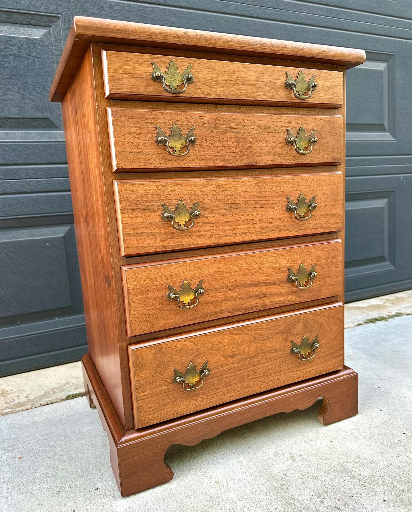 Vintage Mid 20th Century Solid Wood Five Drawer Cherry Nightstand Accent Storage Chest