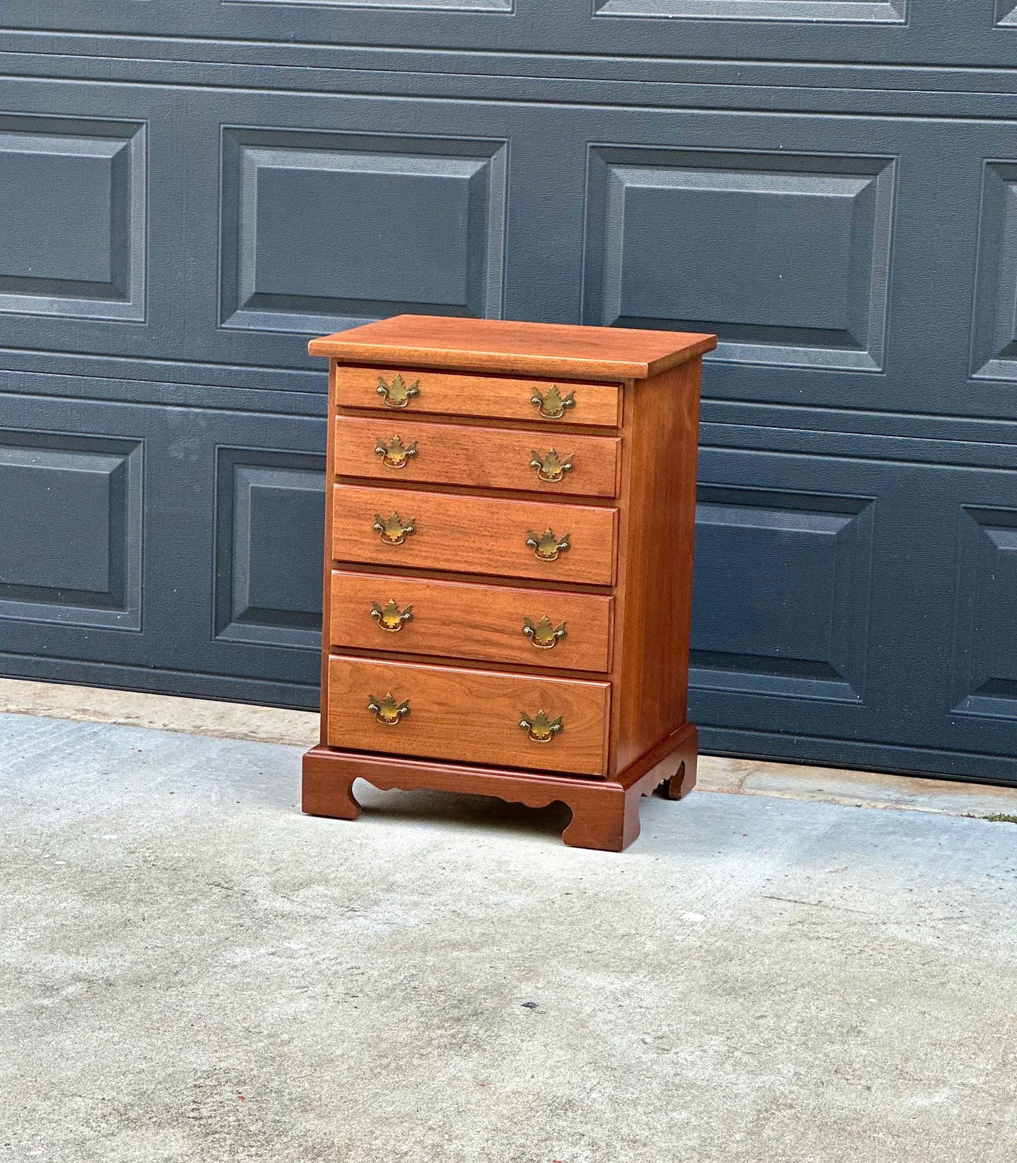 Vintage Mid 20th Century Solid Wood Five Drawer Cherry Nightstand Accent Storage Chest