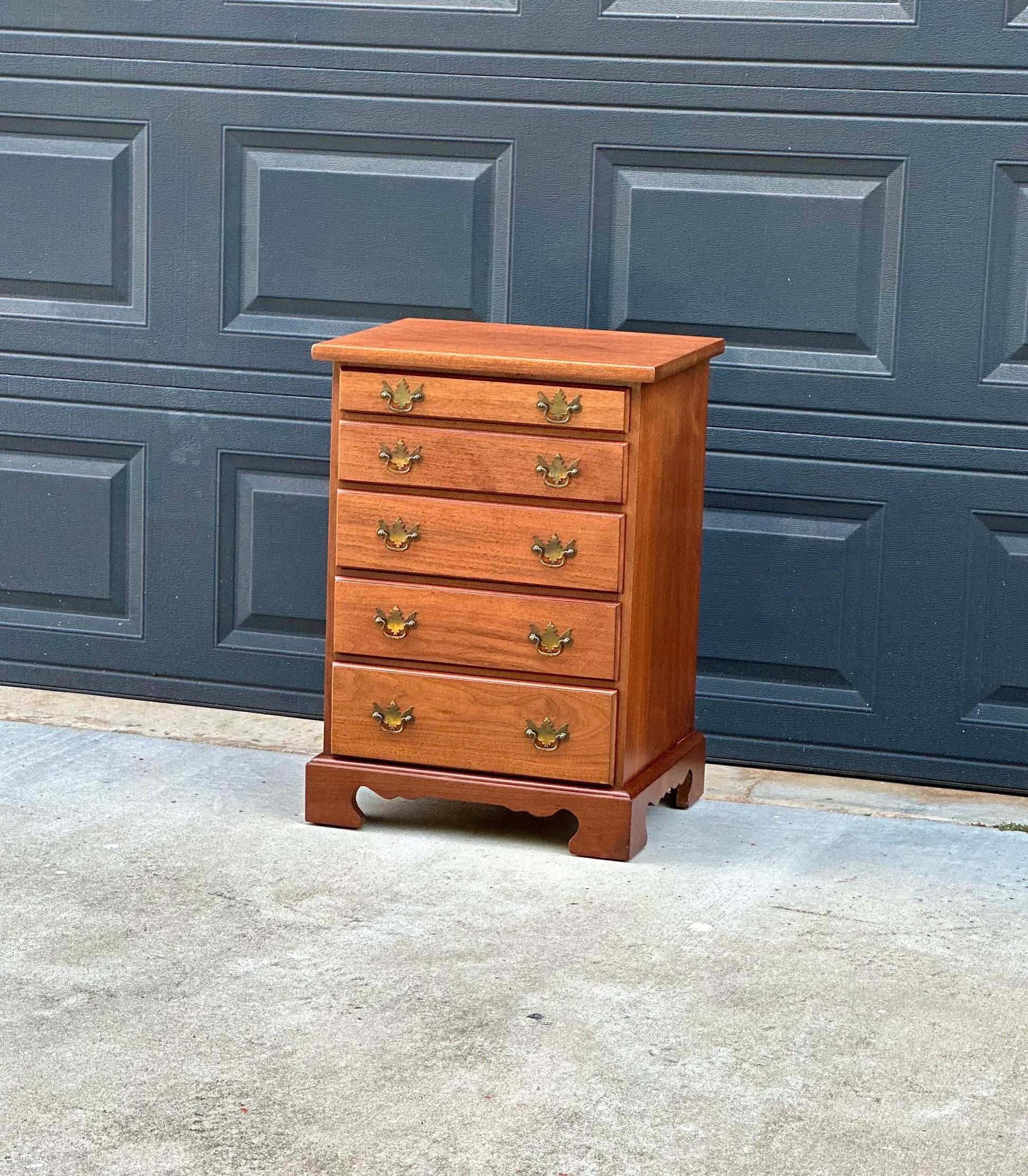 Vintage Mid 20th Century Solid Wood Five Drawer Cherry Nightstand Accent Storage Chest