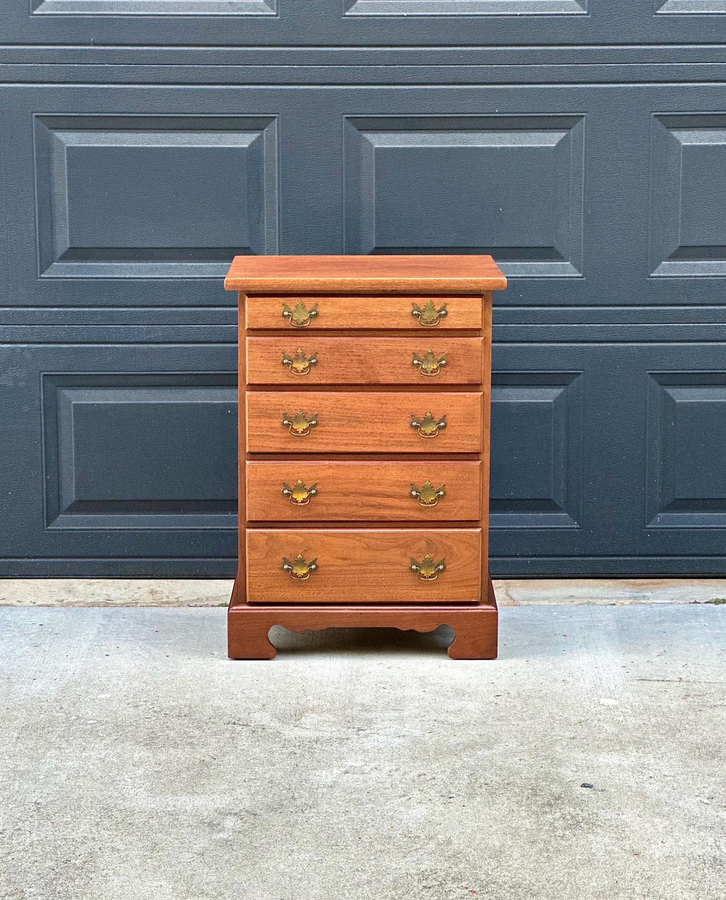 Vintage Mid 20th Century Solid Wood Five Drawer Cherry Nightstand Accent Storage Chest