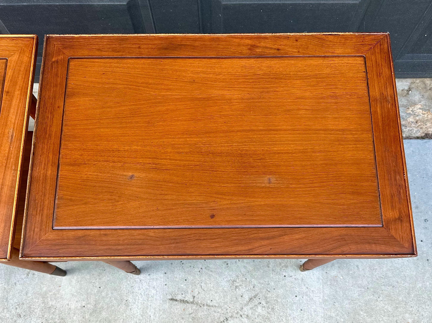 Vintage Mid 20th Century Mid Mod Walnut Side Tables with Brass Ferrules - a Pair