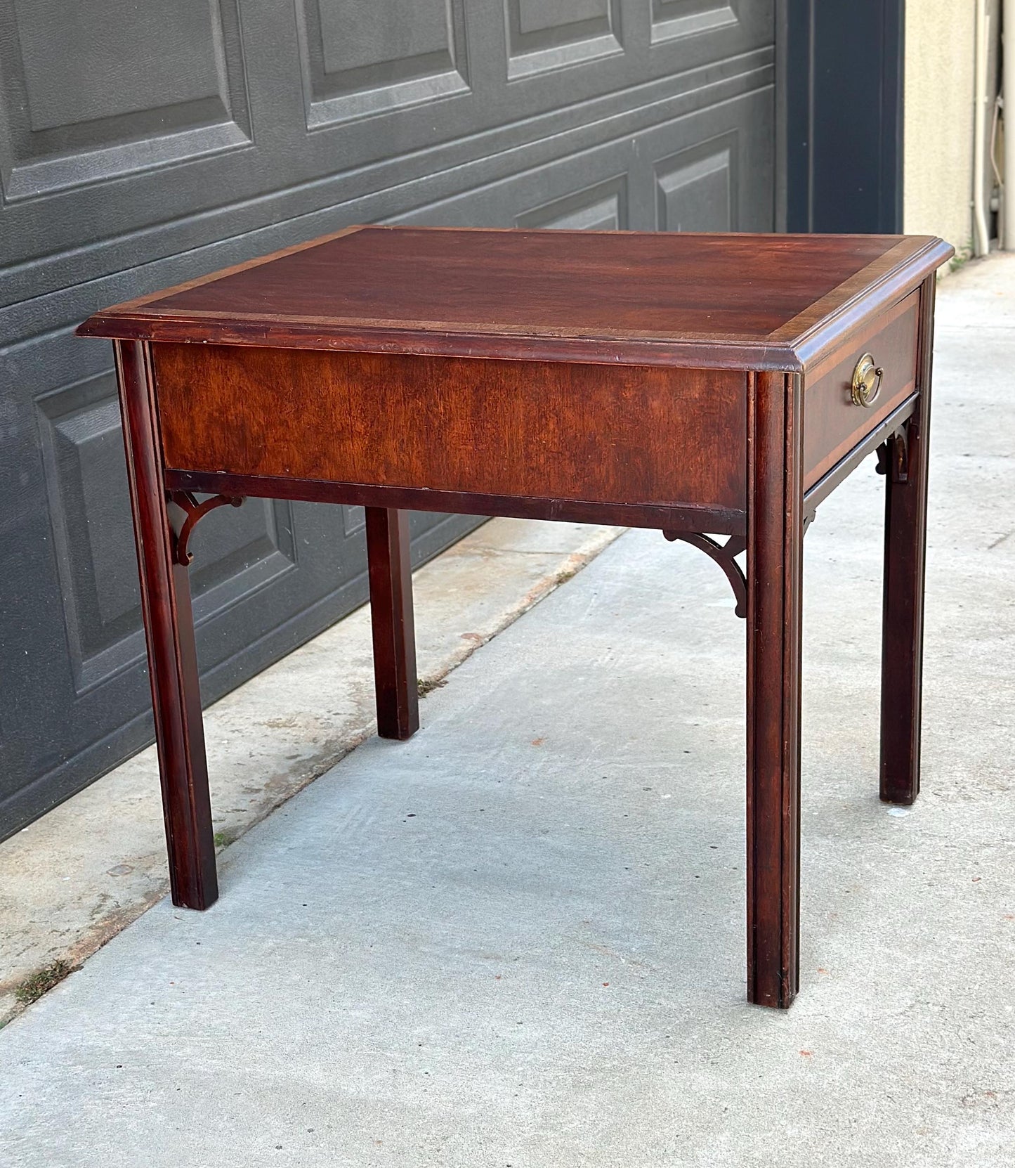 Vintage Mid 20th Century Traditional Banded Mahogany Single Drawer Lamp End Table 21.25" Wide