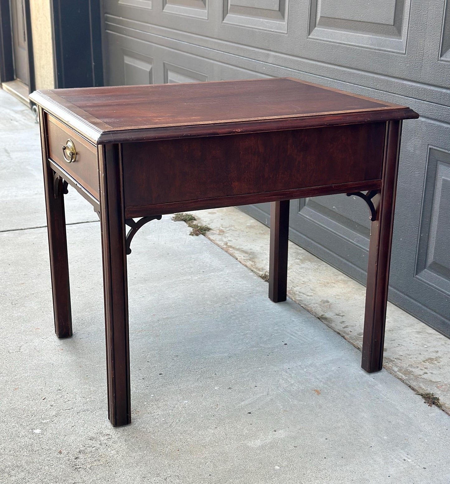 Vintage Mid 20th Century Traditional Banded Mahogany Single Drawer Lamp End Table 21.25" Wide