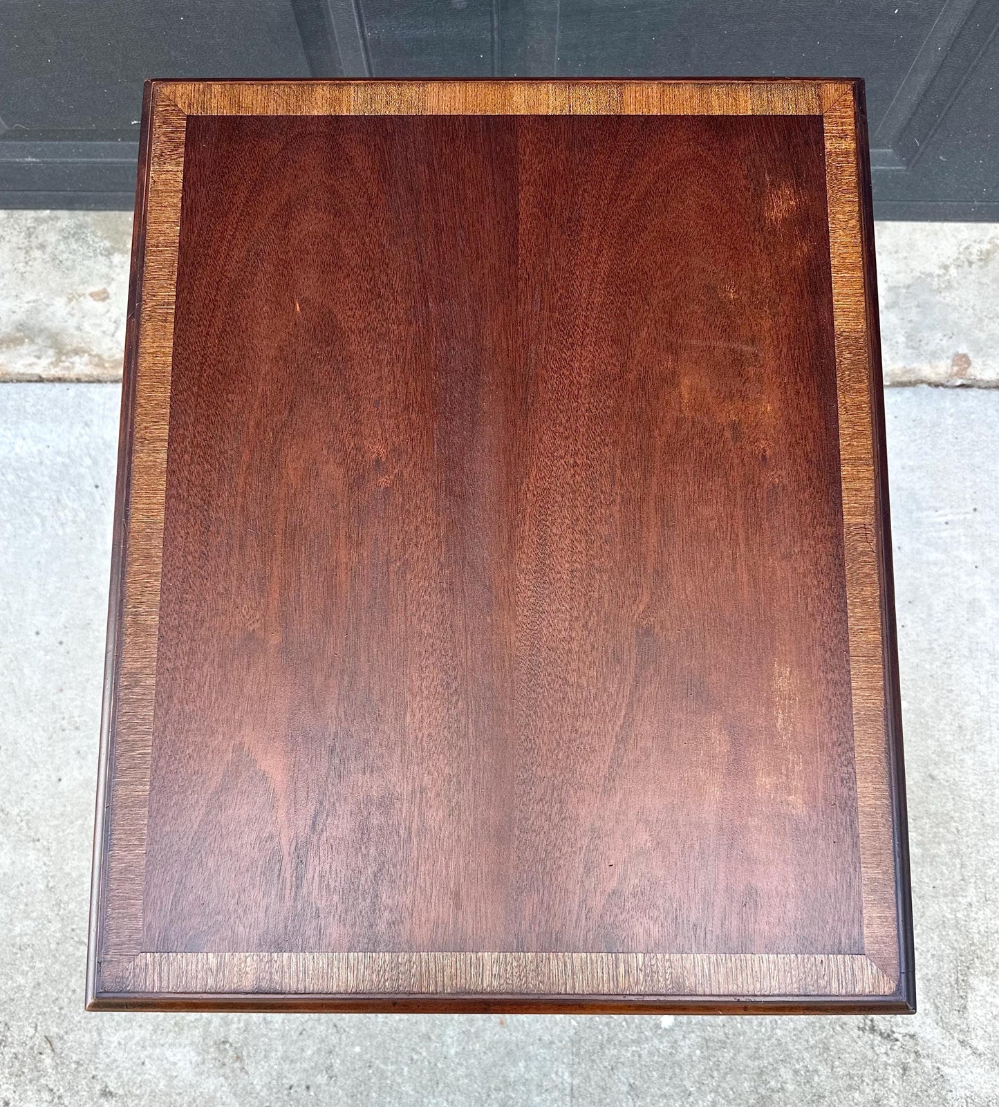 Vintage Mid 20th Century Traditional Banded Mahogany Single Drawer Lamp End Table 21.25" Wide