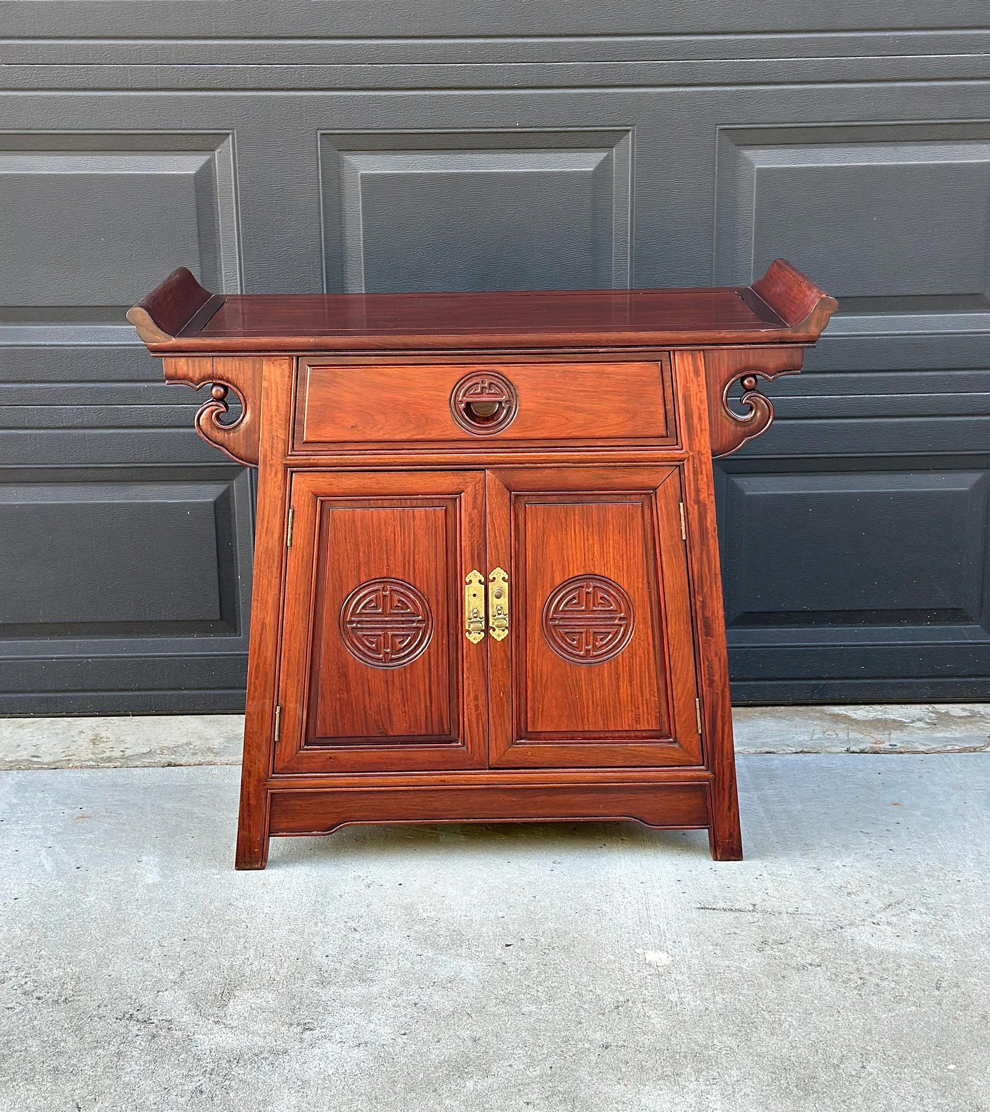 Vintage Mid 20th Century Traditional Chinese Ming Solid Rosewood Narrow Console Cabinet 36" Wide