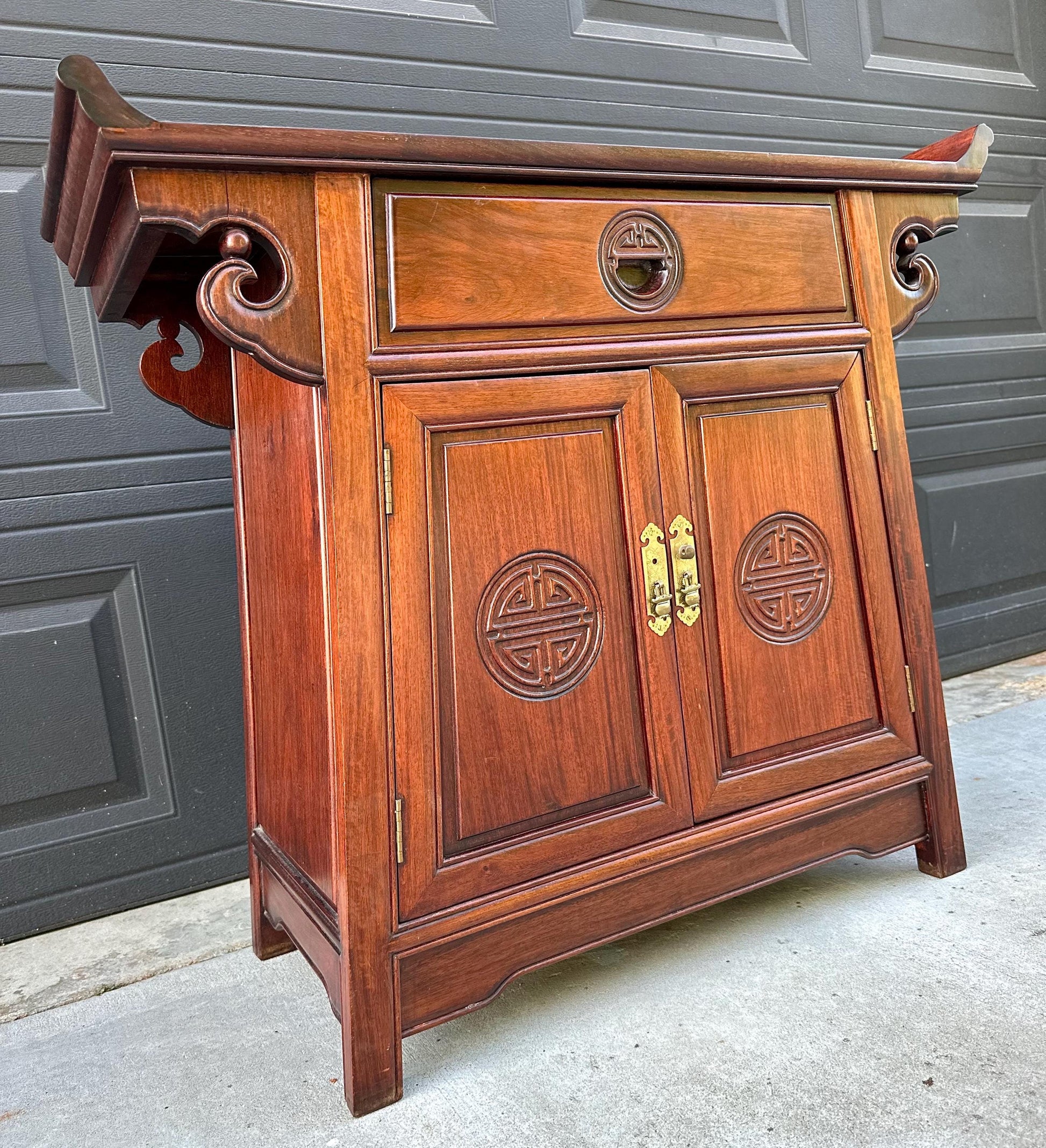 Vintage Mid 20th Century Traditional Chinese Ming Solid Rosewood Narrow Console Cabinet 36" Wide