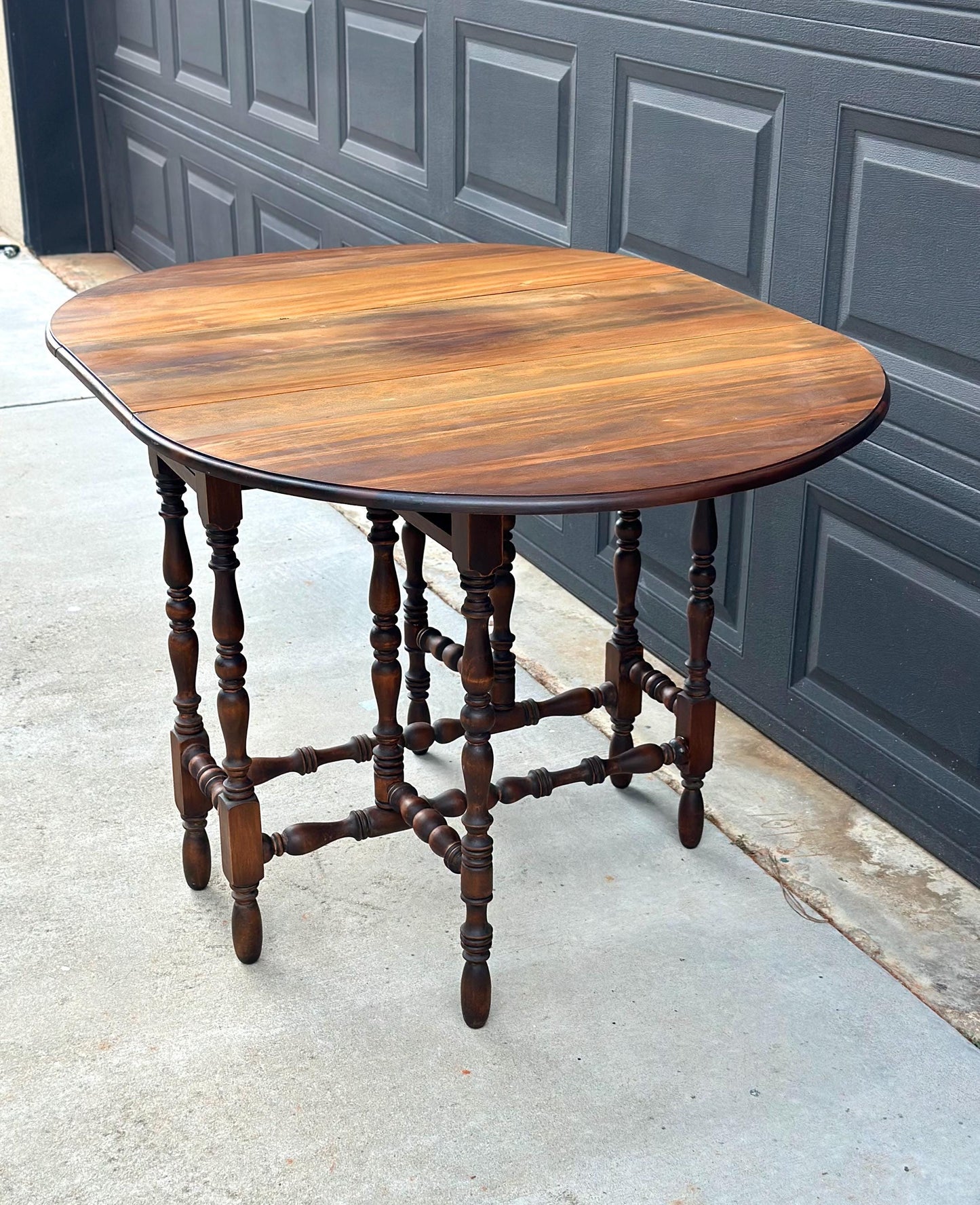 Antique Early 20th Century Maple & Walnut Turned Gateleg Drop Leaf Single Drawer Dining Table 48" Wide
