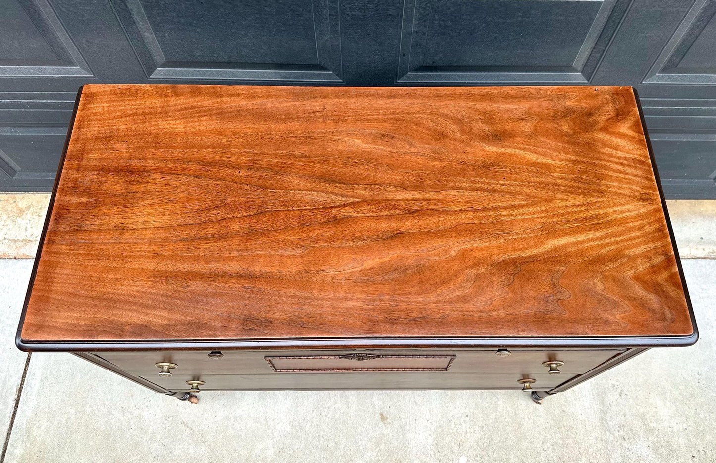 Antique Early 20th Century Federal Walnut Wood Chest of Drawers on Casters 44.75" Wide