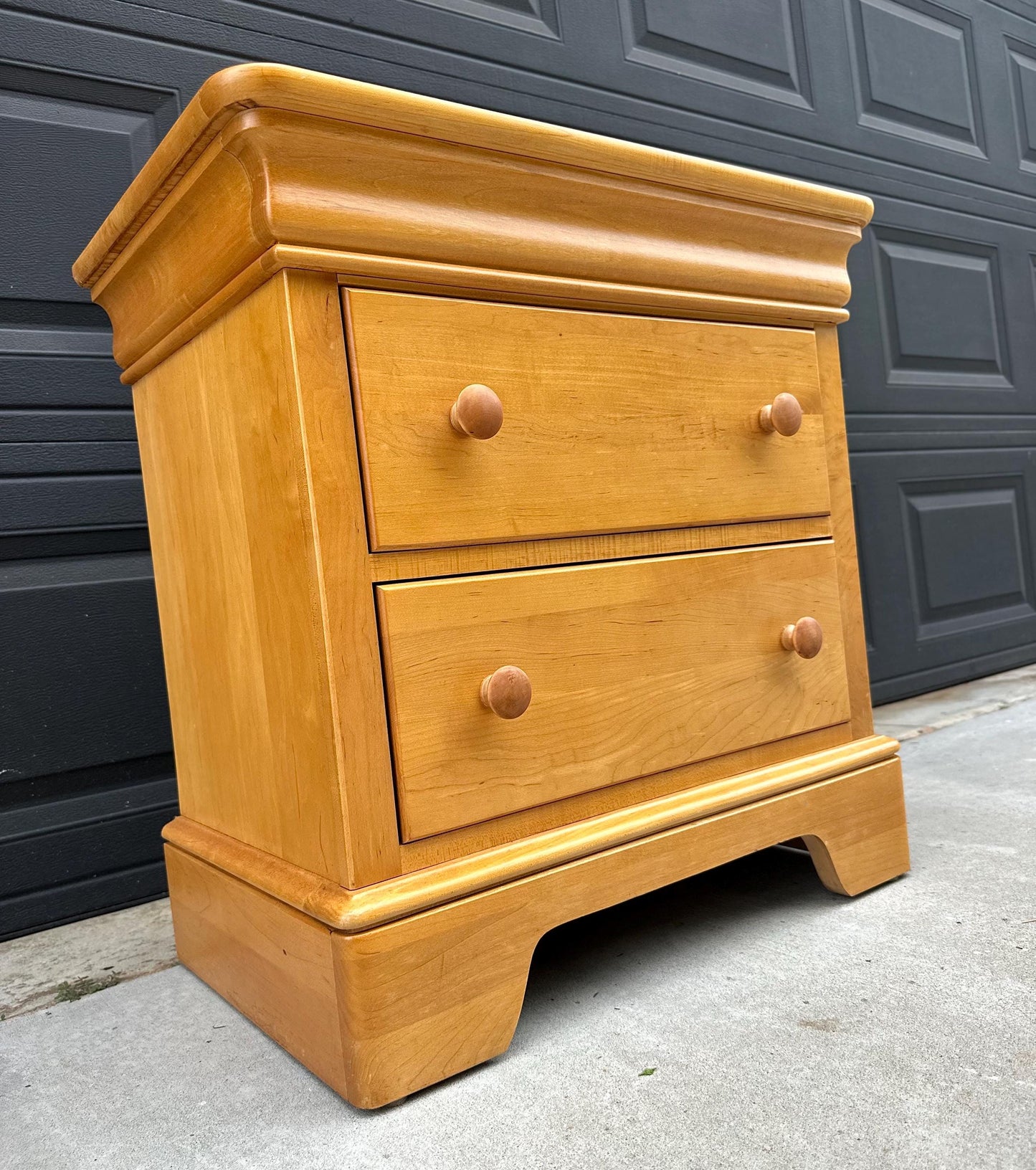 Vintage Late 20th Century Light Wood Turned Knob Storage Nightstand 26" Wide