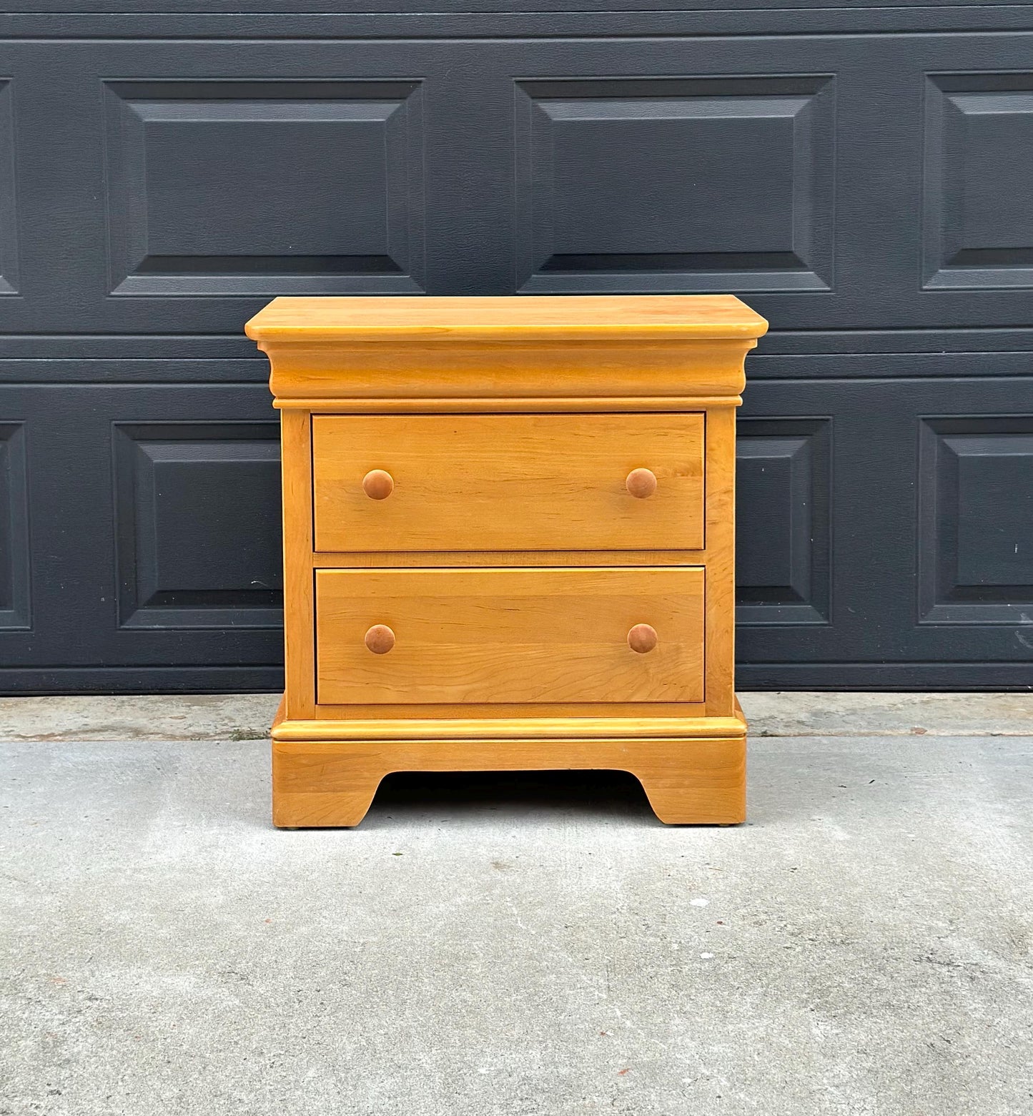 Vintage Late 20th Century Light Wood Turned Knob Storage Nightstand 26" Wide
