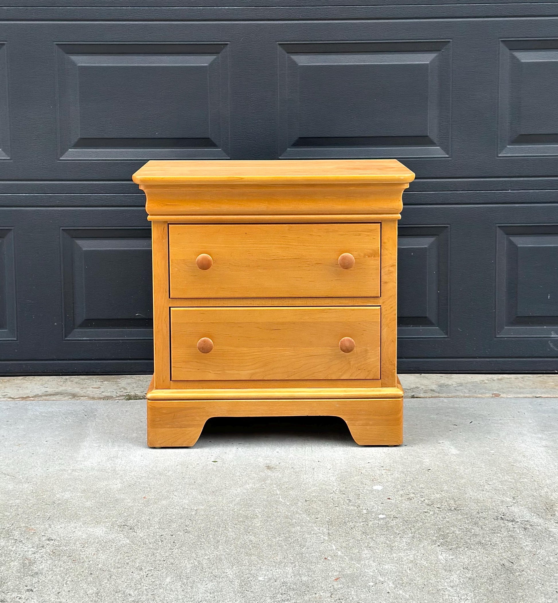 Vintage Late 20th Century Light Wood Turned Knob Storage Nightstand 26" Wide