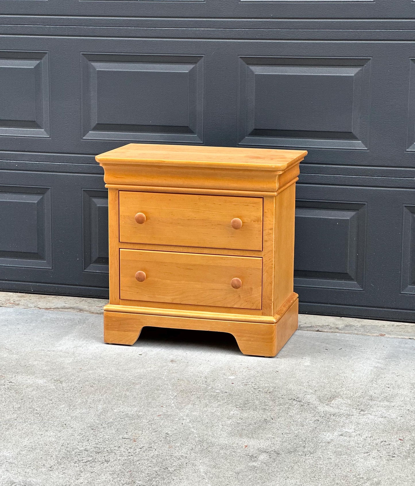 Vintage Late 20th Century Light Wood Turned Knob Storage Nightstand 26" Wide