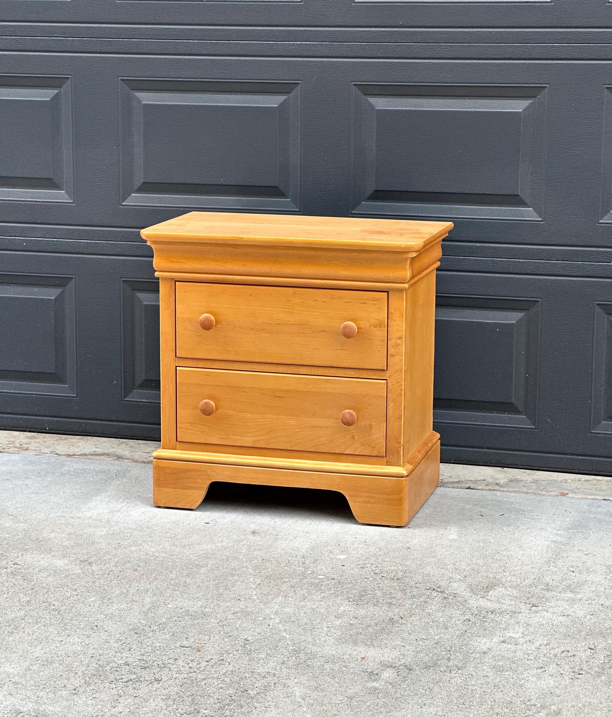 Vintage Late 20th Century Light Wood Turned Knob Storage Nightstand 26" Wide