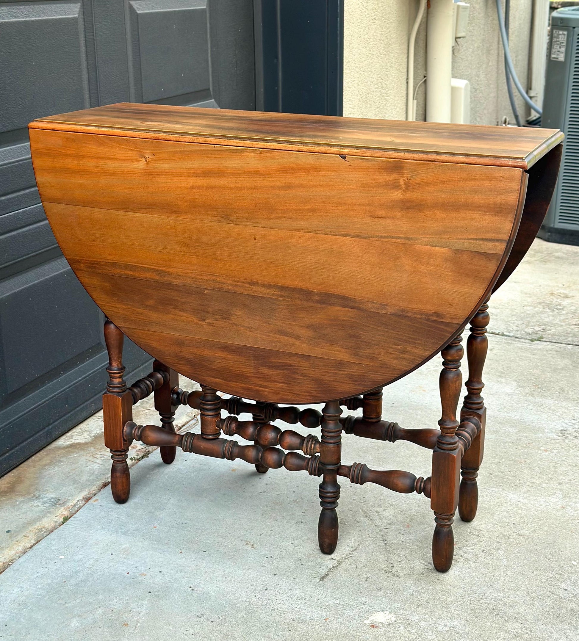 Antique Early 20th Century Maple & Walnut Turned Gateleg Drop Leaf Single Drawer Dining Table 48" Wide