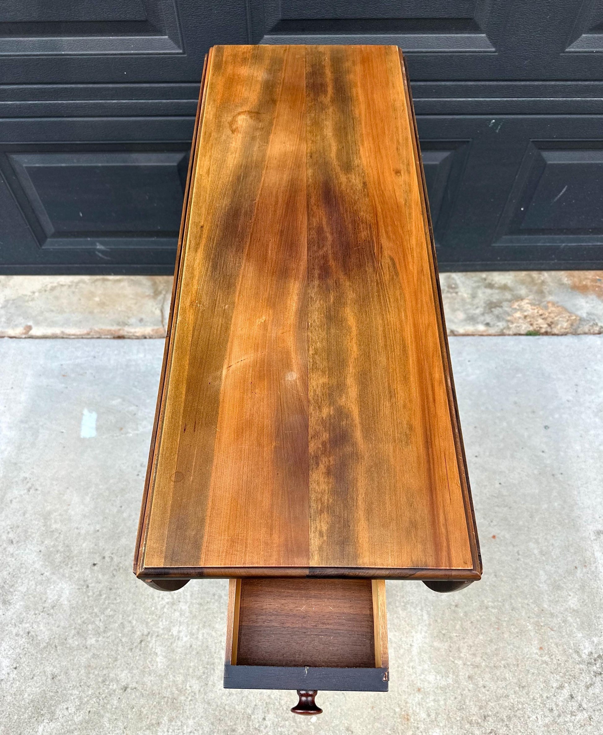 Antique Early 20th Century Maple & Walnut Turned Gateleg Drop Leaf Single Drawer Dining Table 48" Wide