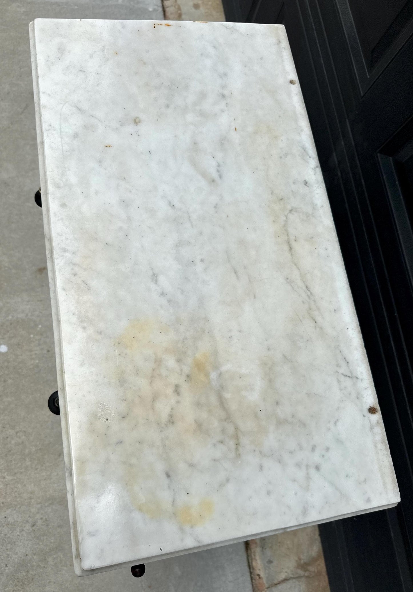 Antique Late 19th Century Solid Walnut Marble Top Eastlake Washstand Chest with Porcelain Casters & Pull Out Towel Bar 30" Wide