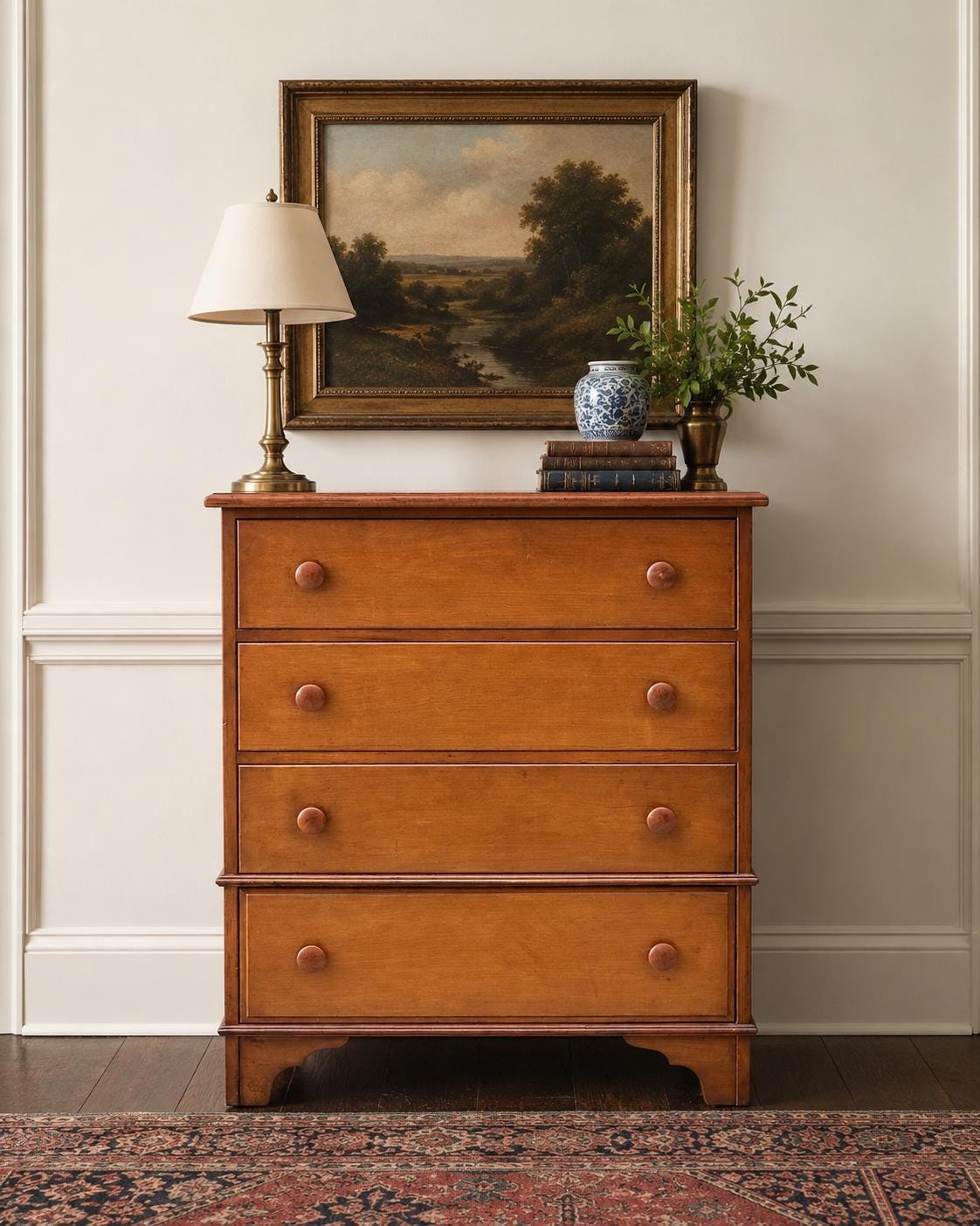 Vintage Mid 20th Century Solid Wood Colonial Chest of Drawers 34" Wide