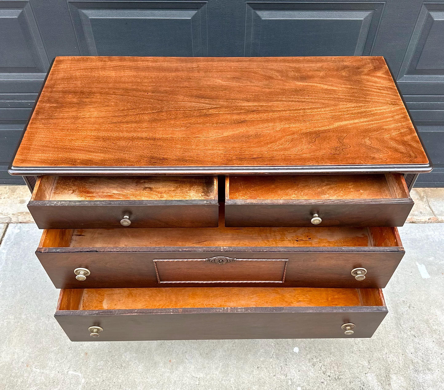 Antique Early 20th Century Federal Walnut Wood Chest of Drawers on Casters 44.75" Wide